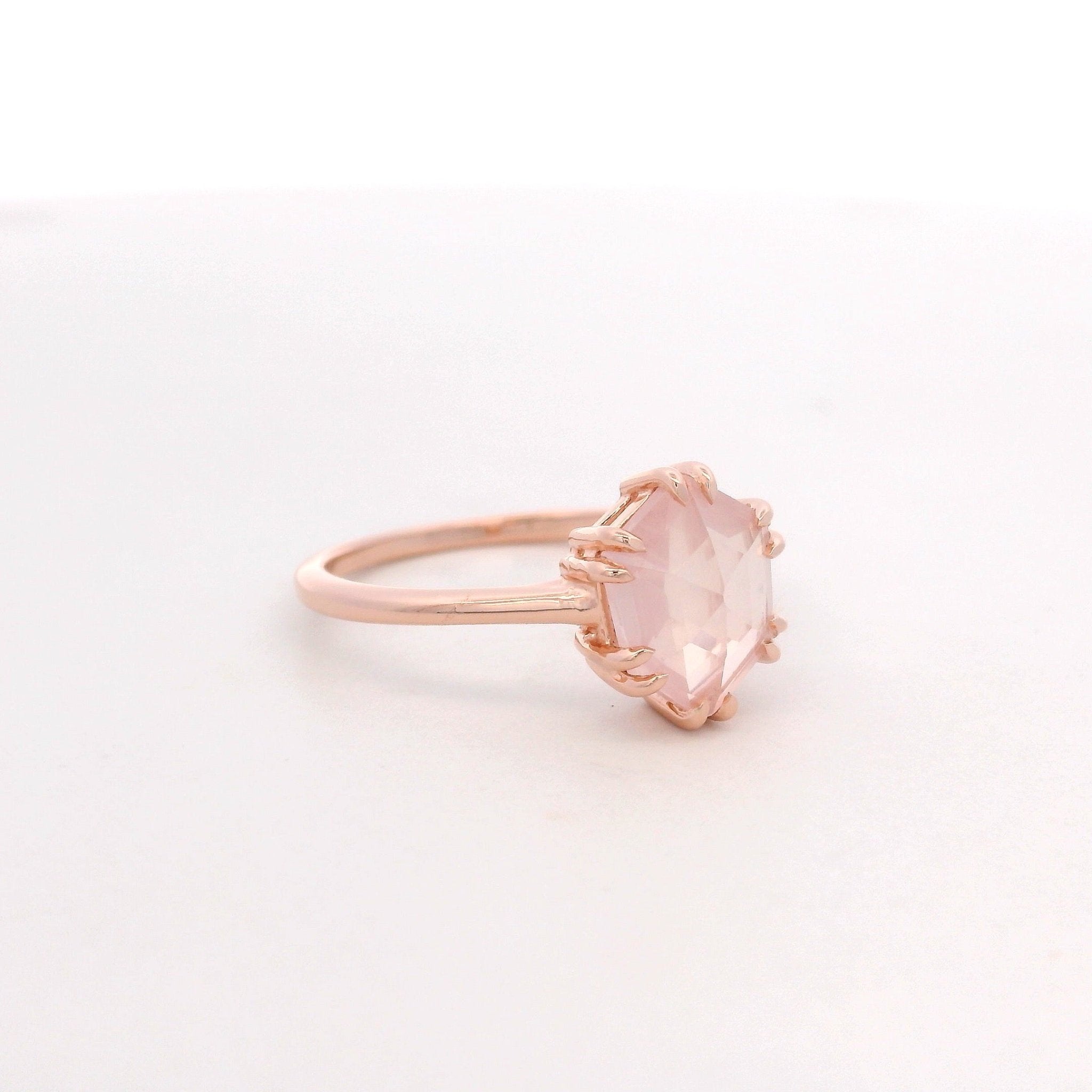 925RG HEXAGONAL ROSE QUARTZ RING T6.5 - C'SANTOS
