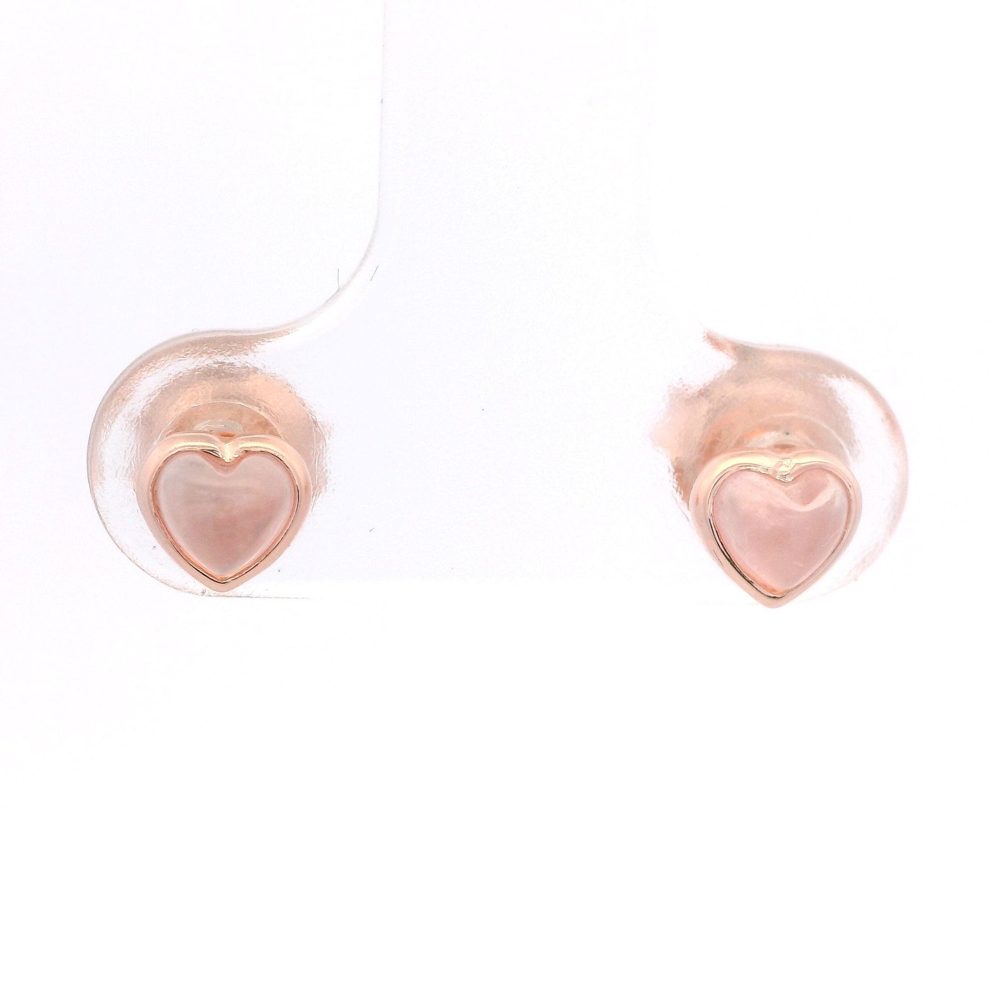 925RG MINI BEZEL HEART ROSE QUARTZ EARRINGS - C'SANTOS
