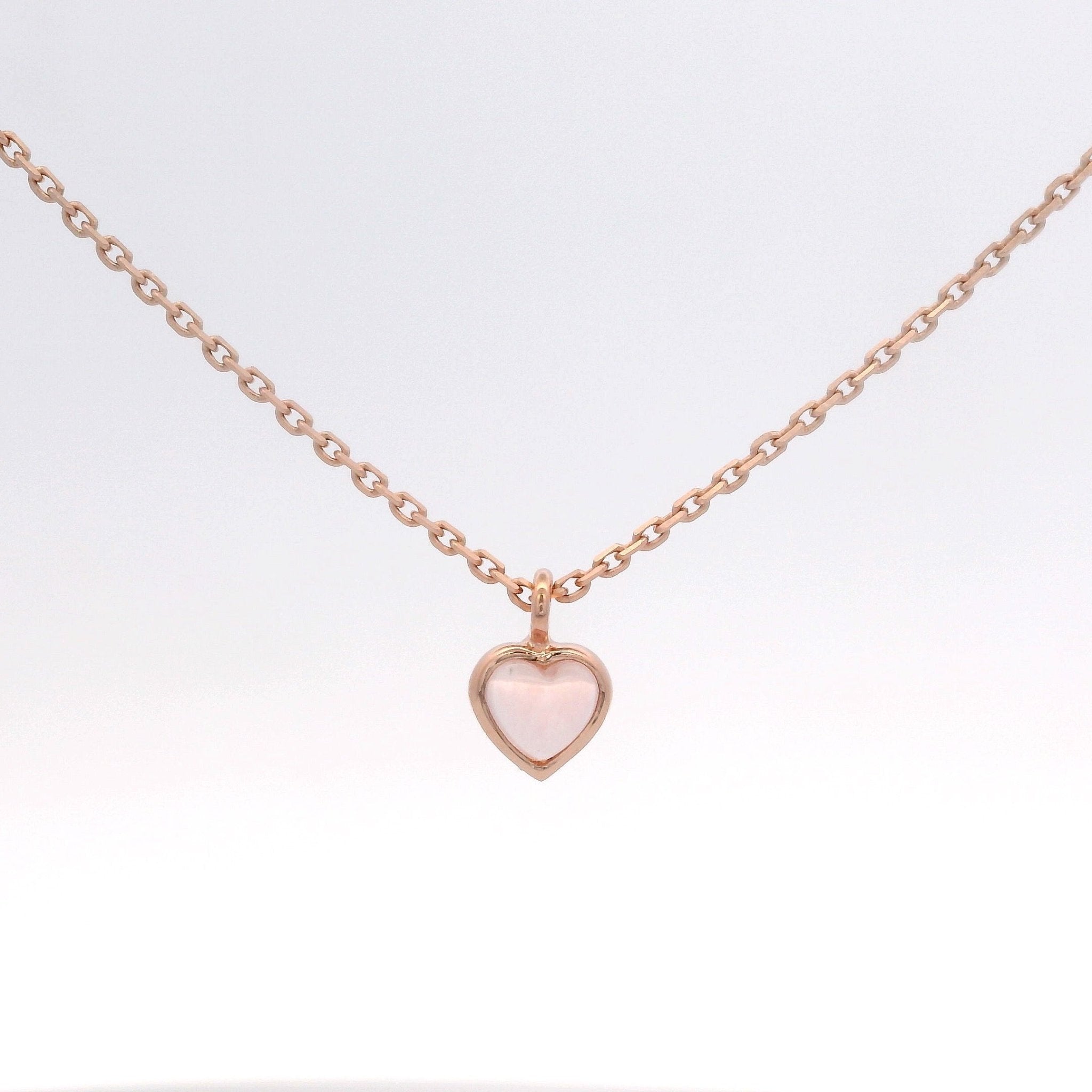 925RG MINI BEZEL HEART ROSE QUARTZ NECKLACE - C'SANTOS