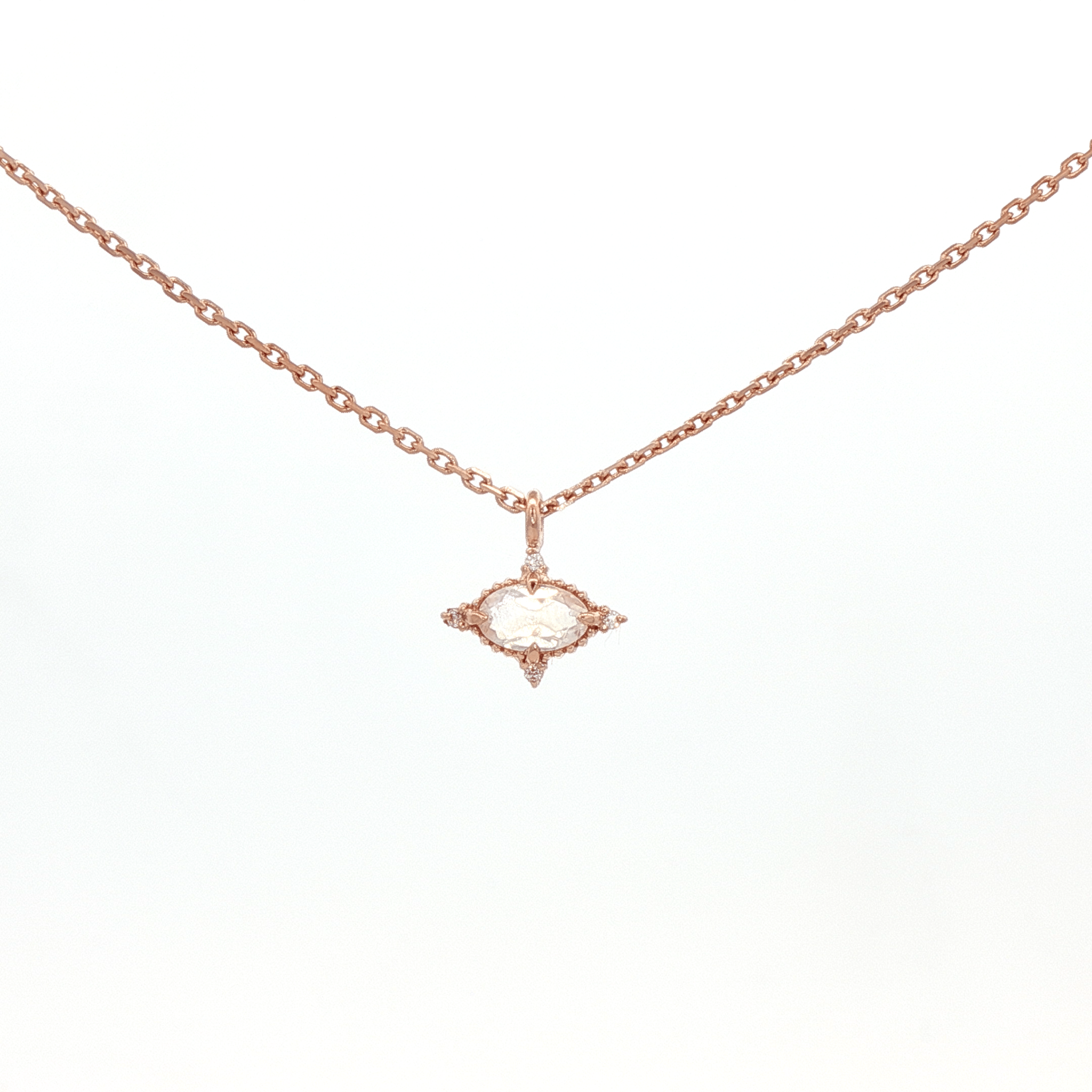 925RG MINI OVAL MOOSTONES WITH CZ NECKLACE - C'SANTOS