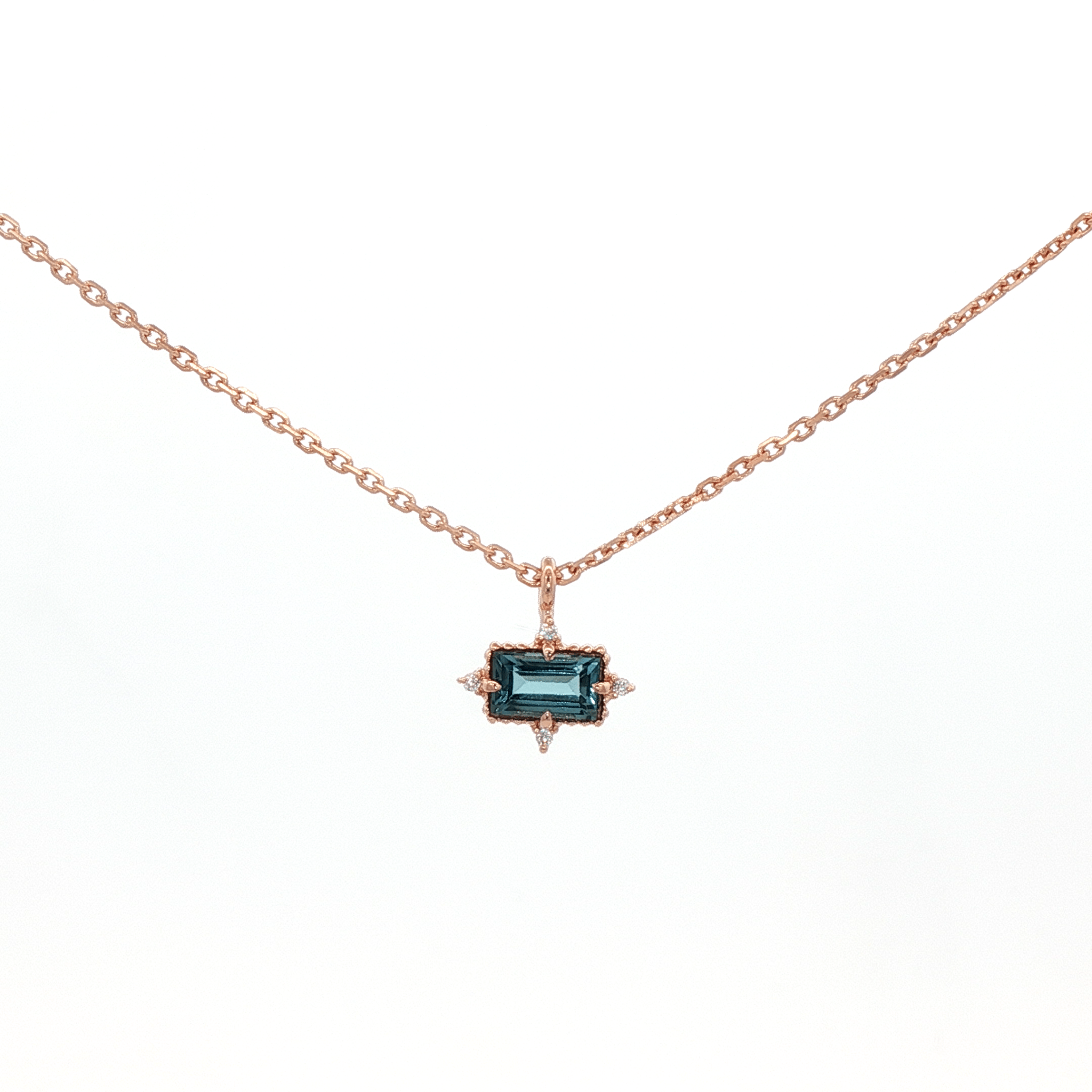 925RG MINI SQUARE TOPAZ BLUE WITH CZ NECKLACE - C'SANTOS