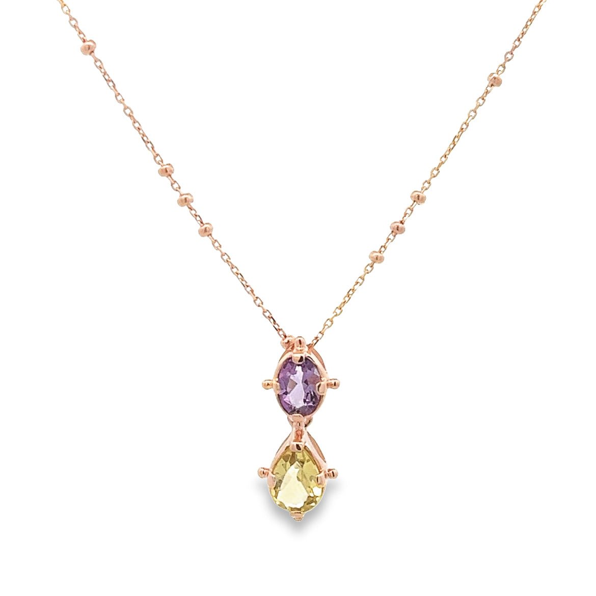 925RG OVAL CUT AMETHYST PEARS LEMON QUARTZ NECKLACE - C'SANTOS