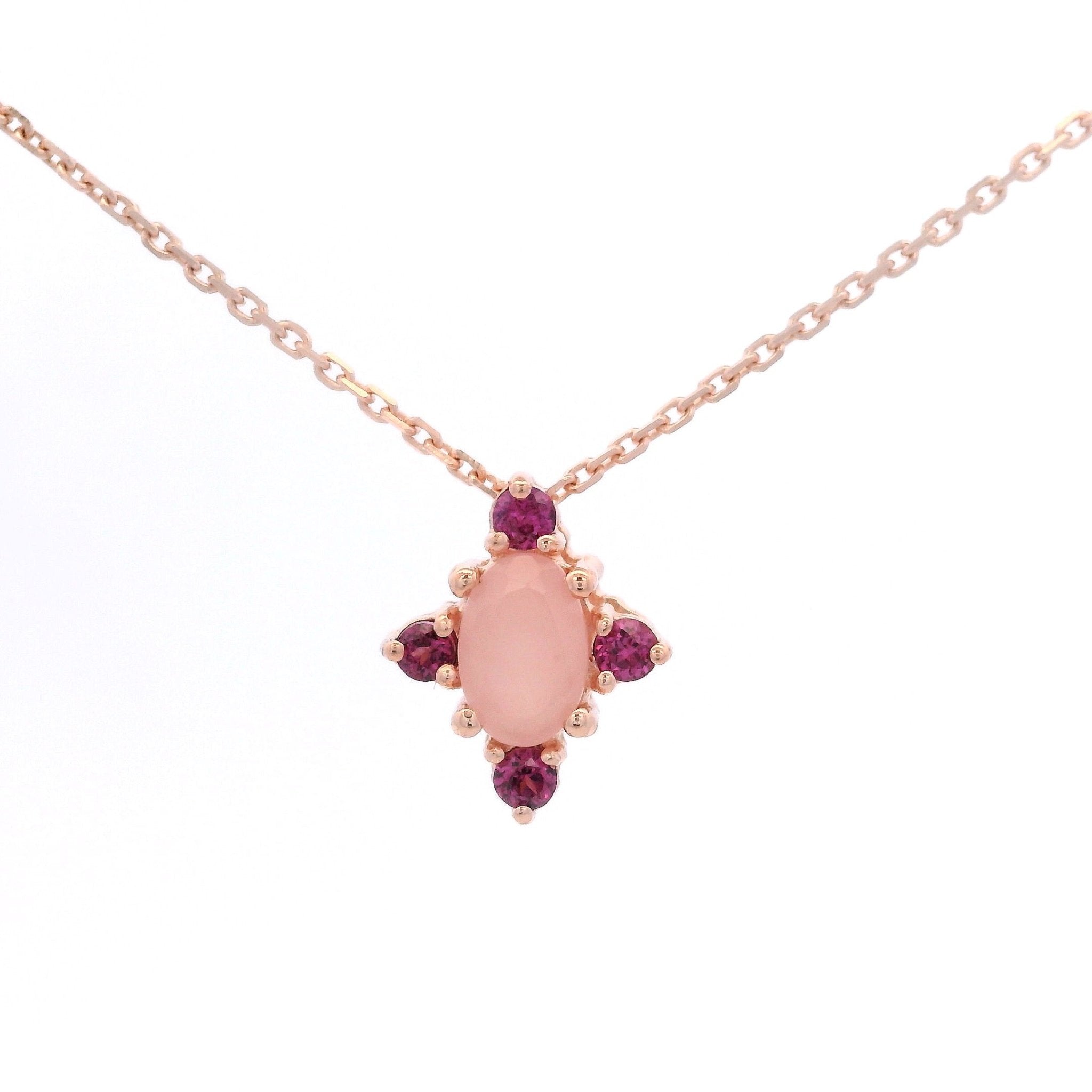 925RG OVAL PINK QUARTZ POINTS GARNET NECKLACE - C'SANTOS