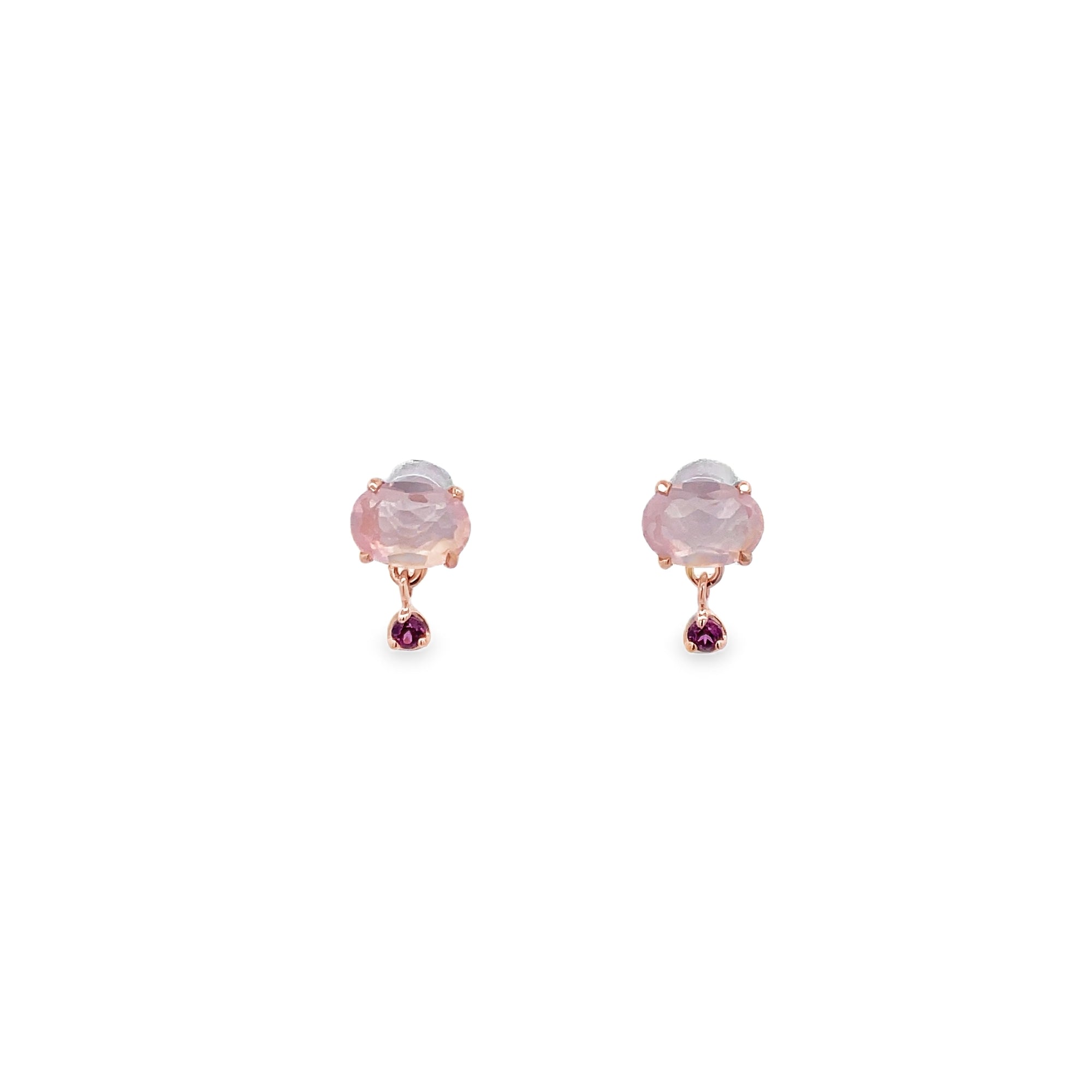 925RG OVAL ROSE QUARTZ BIRTHSTONE RHODOLITE GARNET EARRING - C'SANTOS