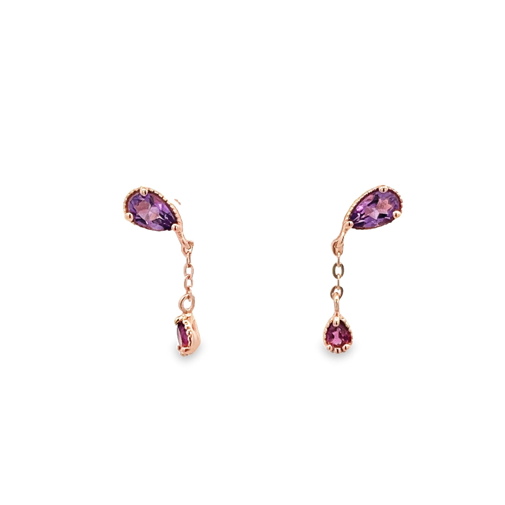 925RG PEAR CUT AMETHYST BRAZILIAN CHAIN PEAR GARNET EARRING - C'SANTOS