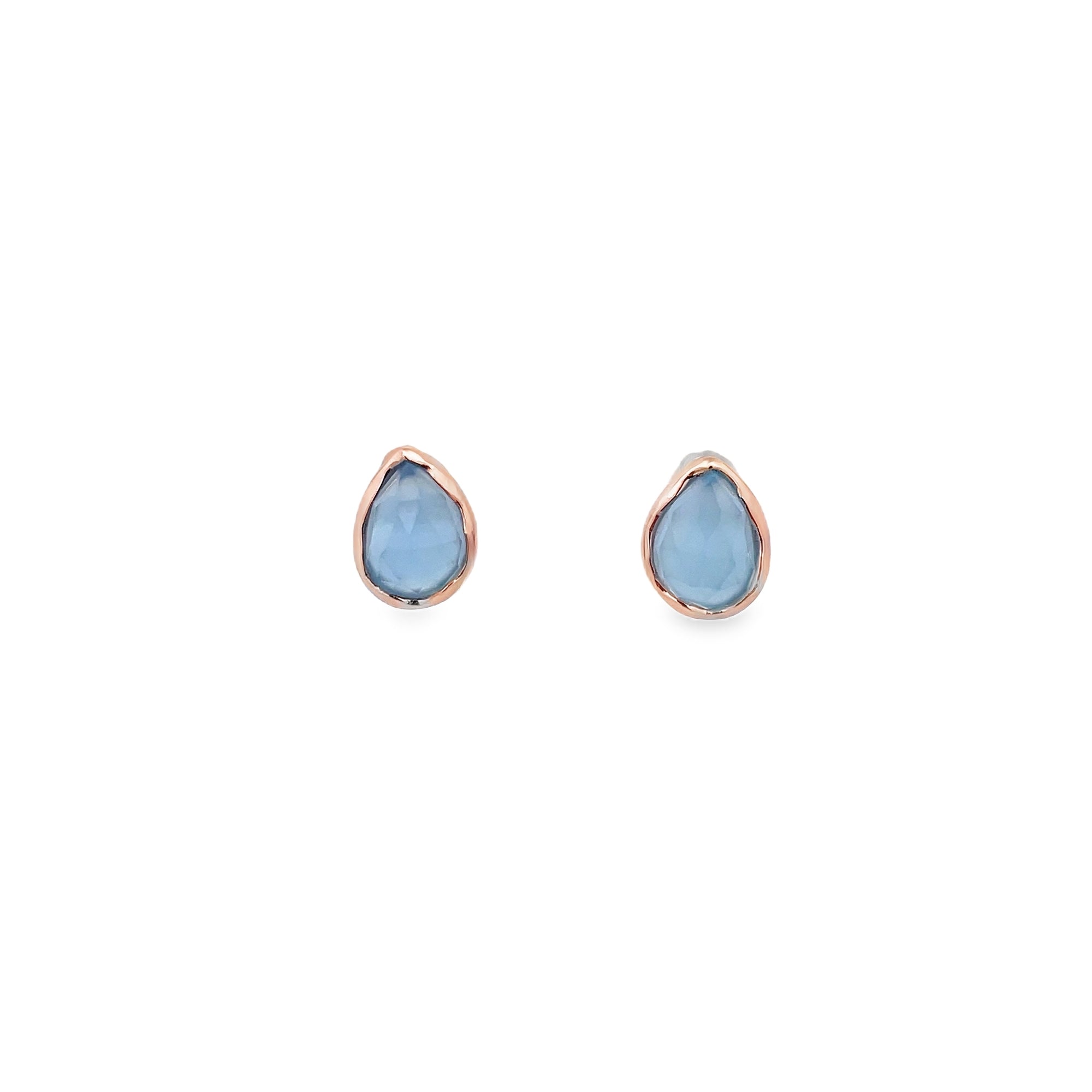 925RG PEAR SHAPE BEZEL CHALCEDONY BLUE TREATED EARRING - C'SANTOS