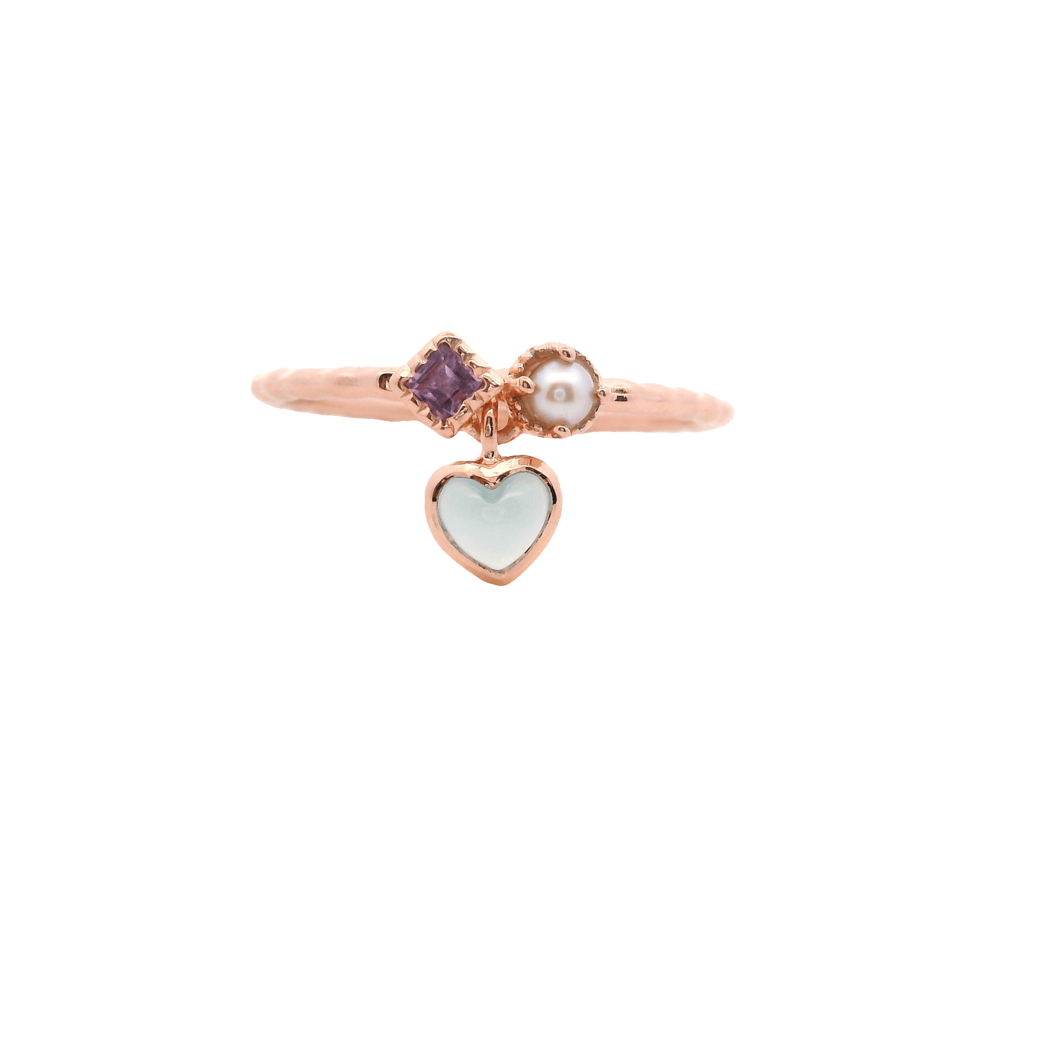 925RG PEARL AMETHYST AND MINI HEART CHALCEDONY RING T6.5 - C'SANTOS