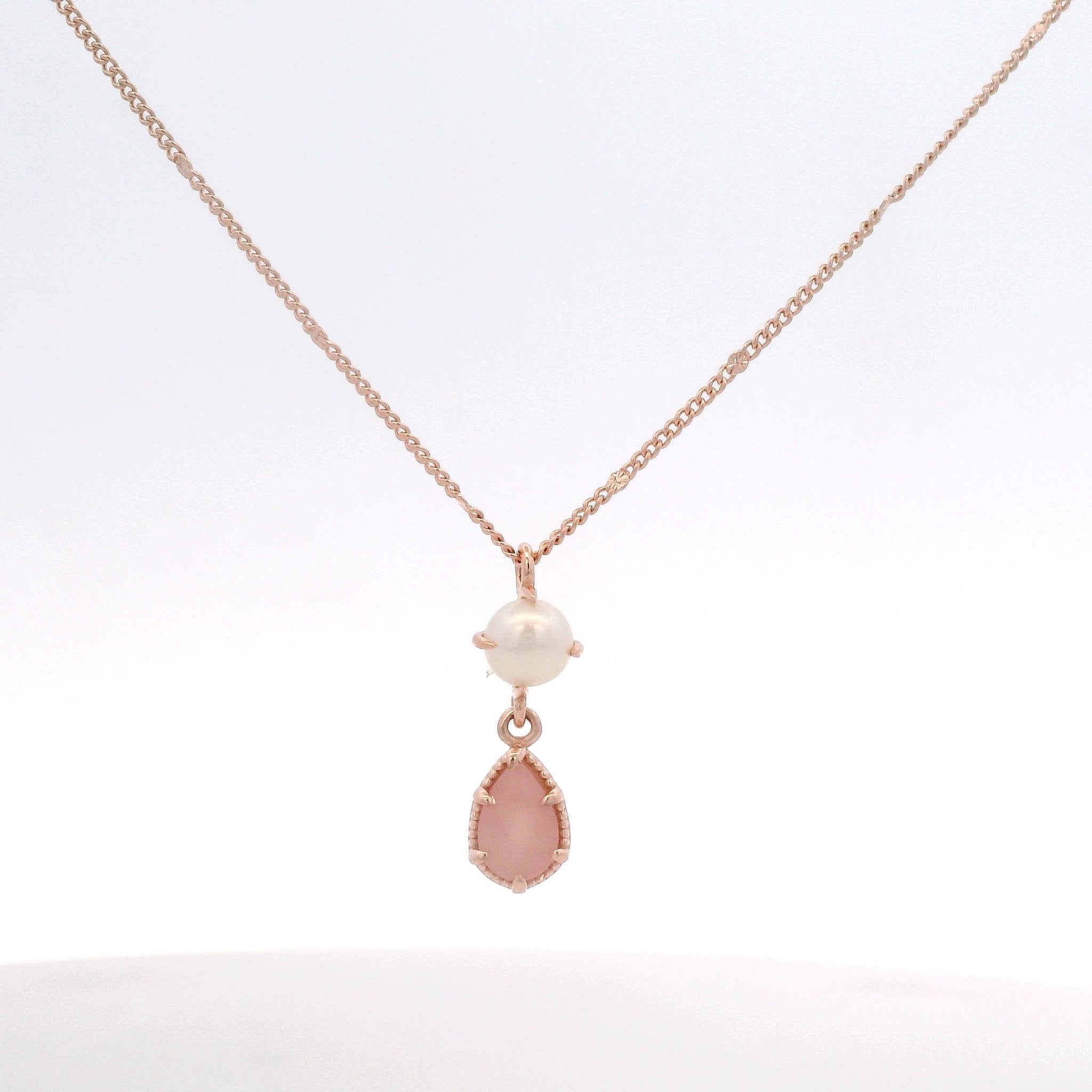 925RG PEARL DROP PINK QUARTZ NECKLACE - C'SANTOS