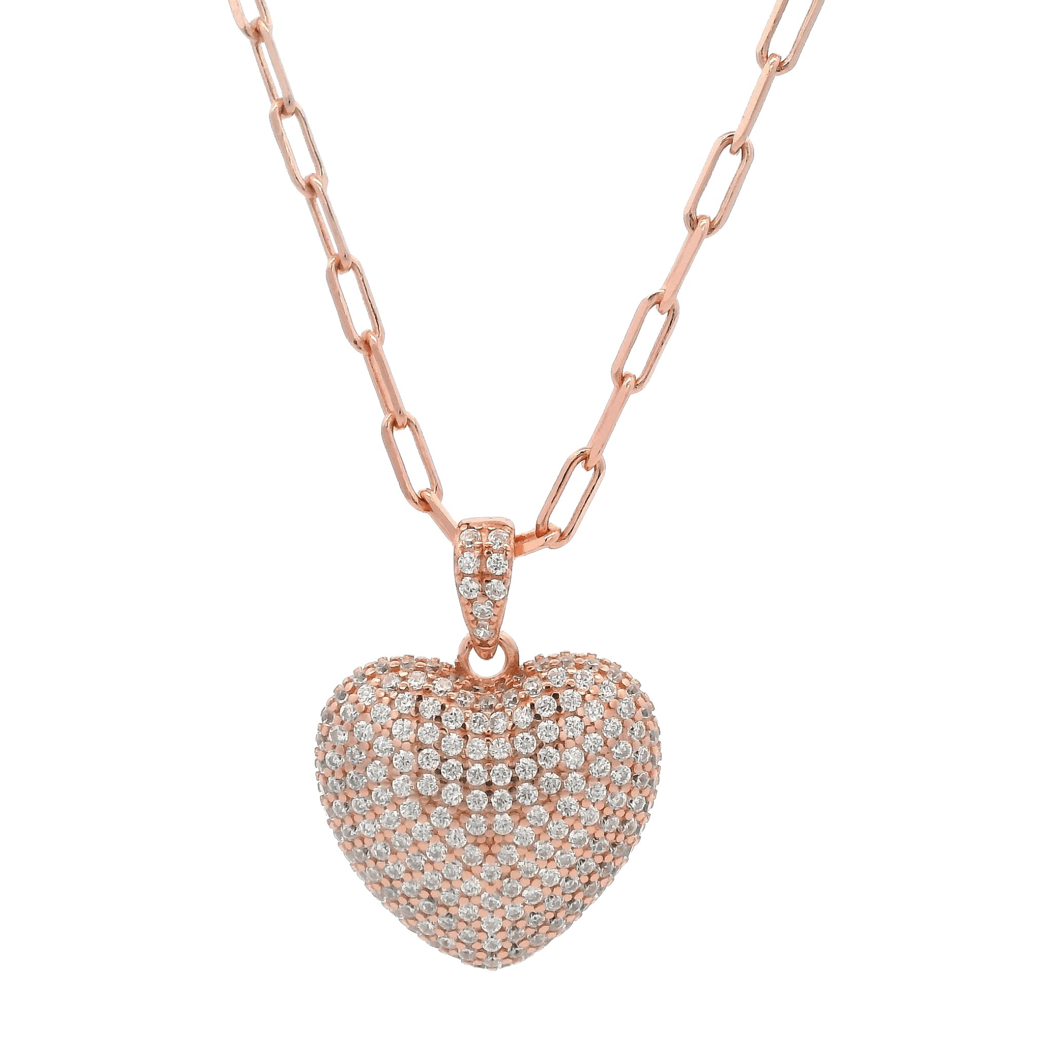 925RG PUFF HEART PAVE CZ NECKLACE - C'SANTOS