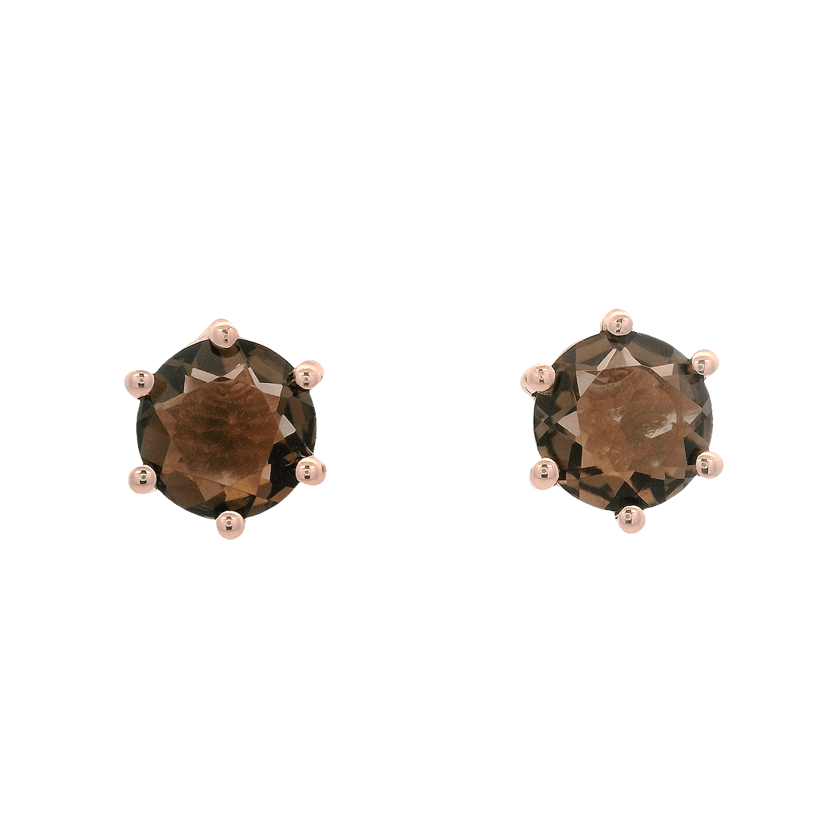 925RG ROUND SMOKY QUARTZ SOLITARY EARRINGS - C'SANTOS
