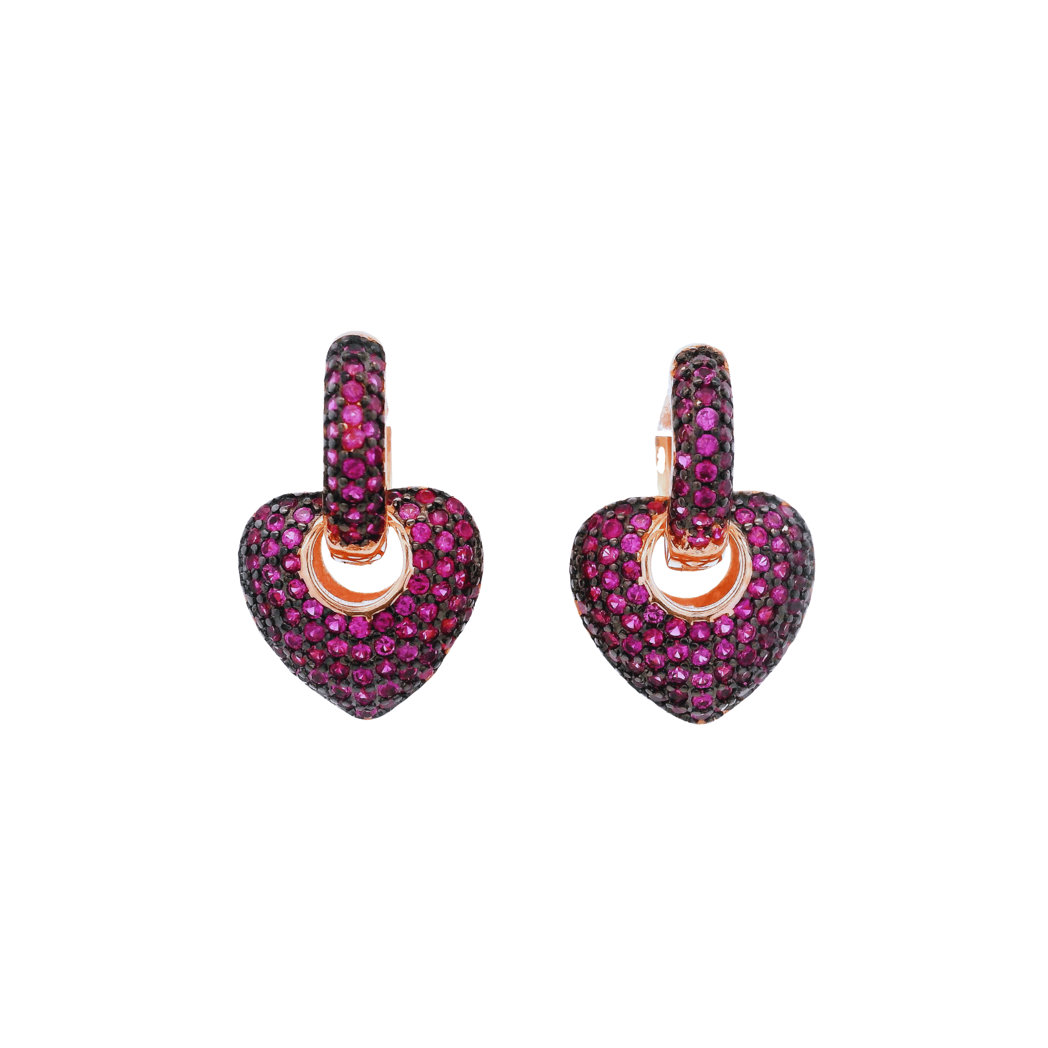 925RG SMALL DOME HEART PAVE CZ FUSHIA EARRINGS - C'SANTOS