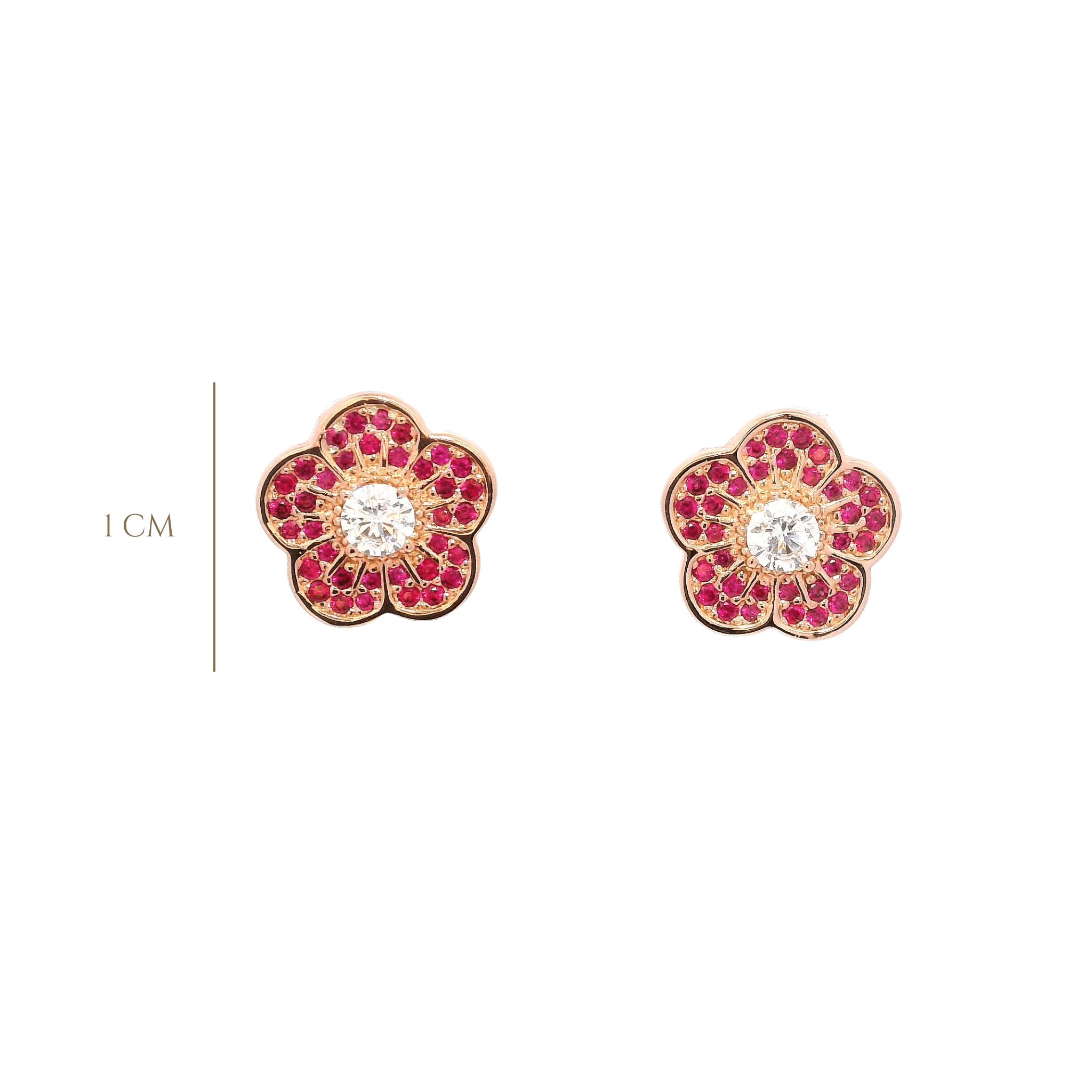 925RG SMALL FLOWER CZ FUCHSIA EARRINGS - C'SANTOS