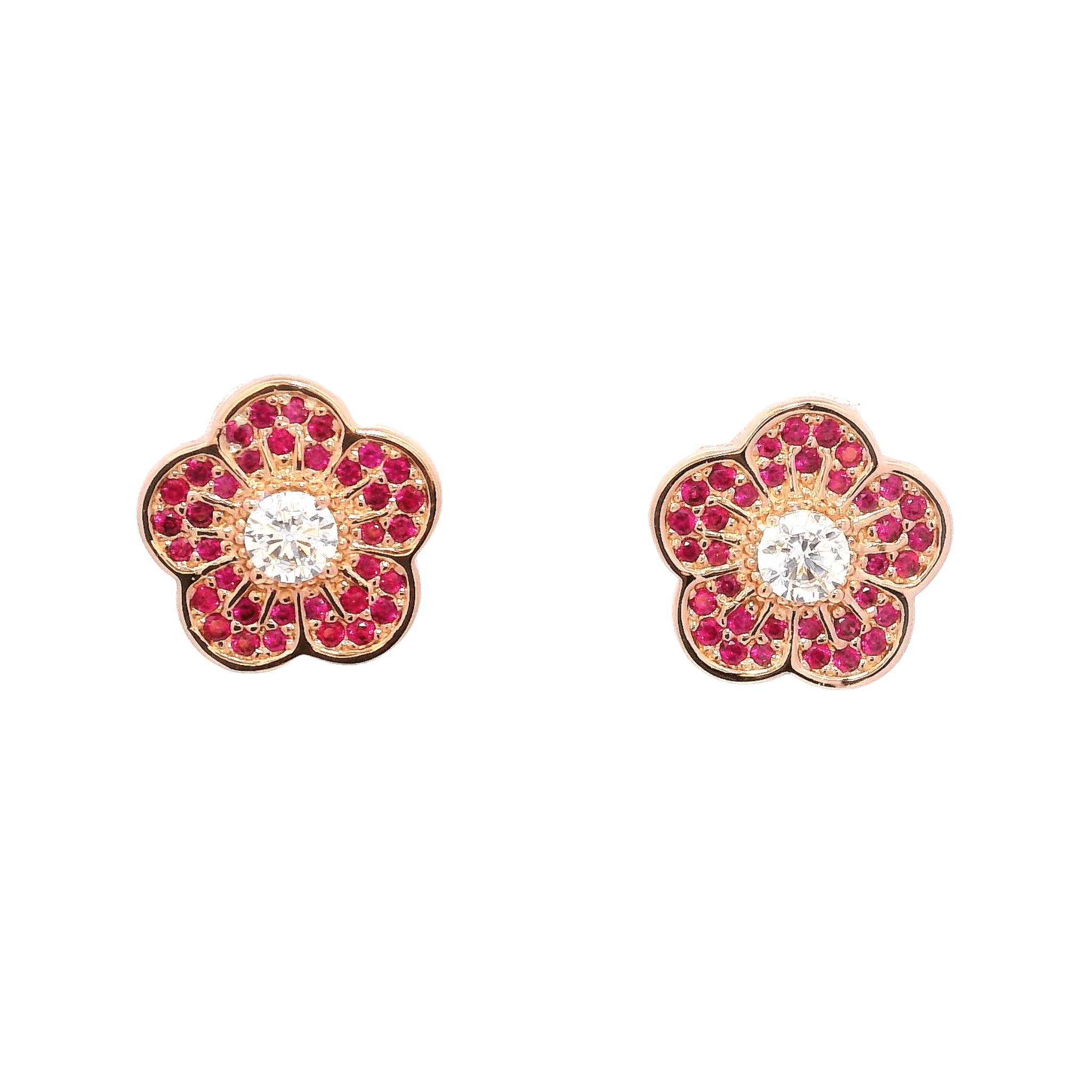 925RG SMALL FLOWER CZ FUCHSIA EARRINGS - C'SANTOS