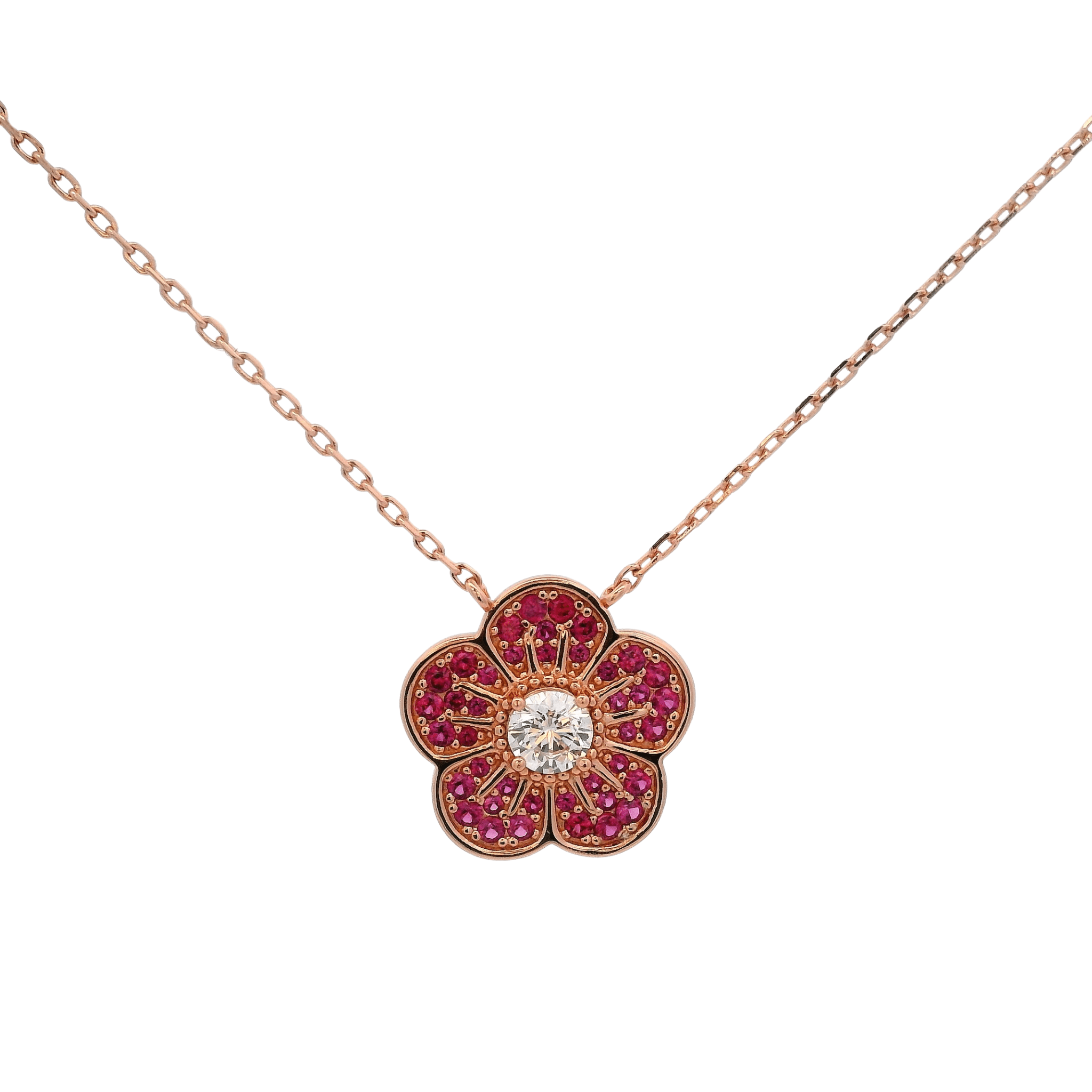 925RG SMALL FLOWER CZ FUCHSIA NECKLACE - C'SANTOS
