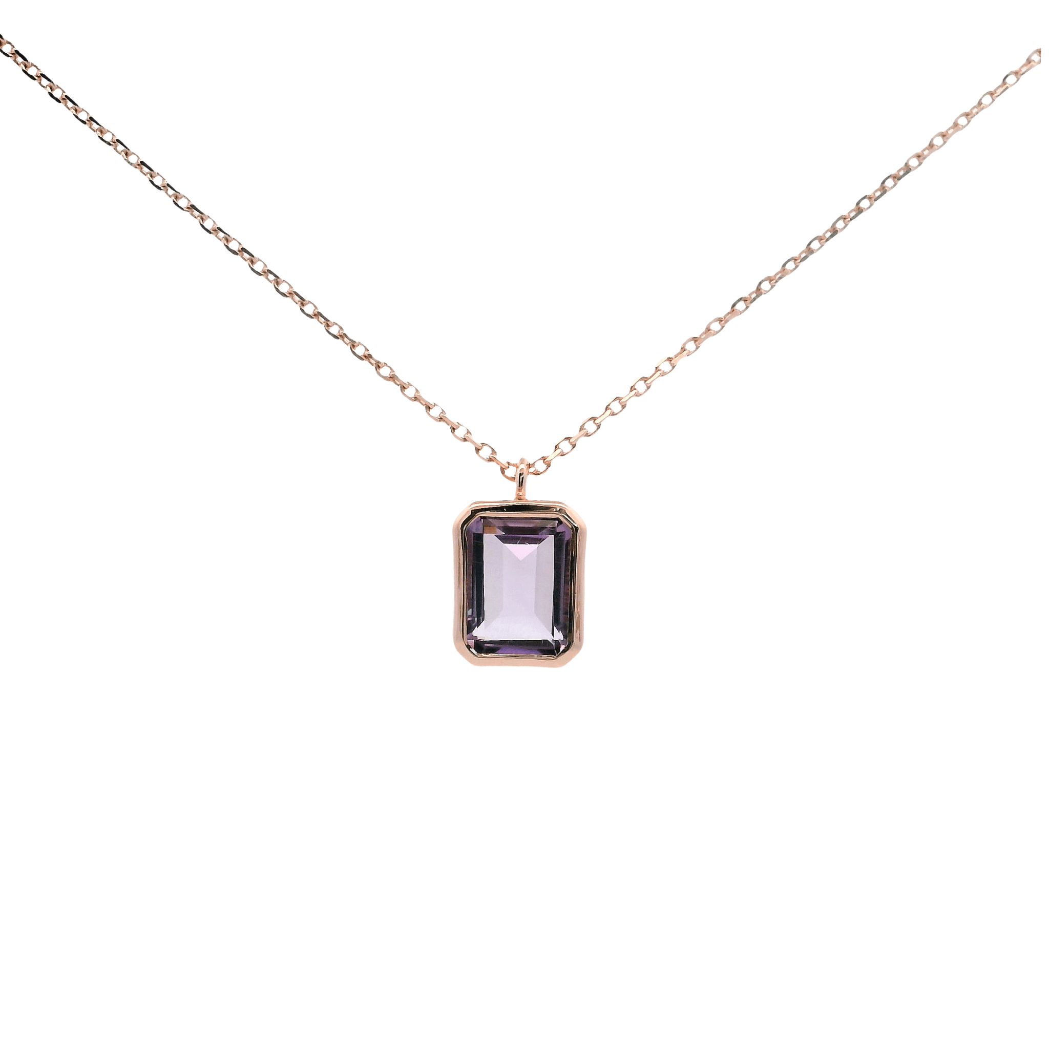 925RG SOLITARY BAGUETTE AMETHYST BEZEL 9MM NECKLACE - C'SANTOS