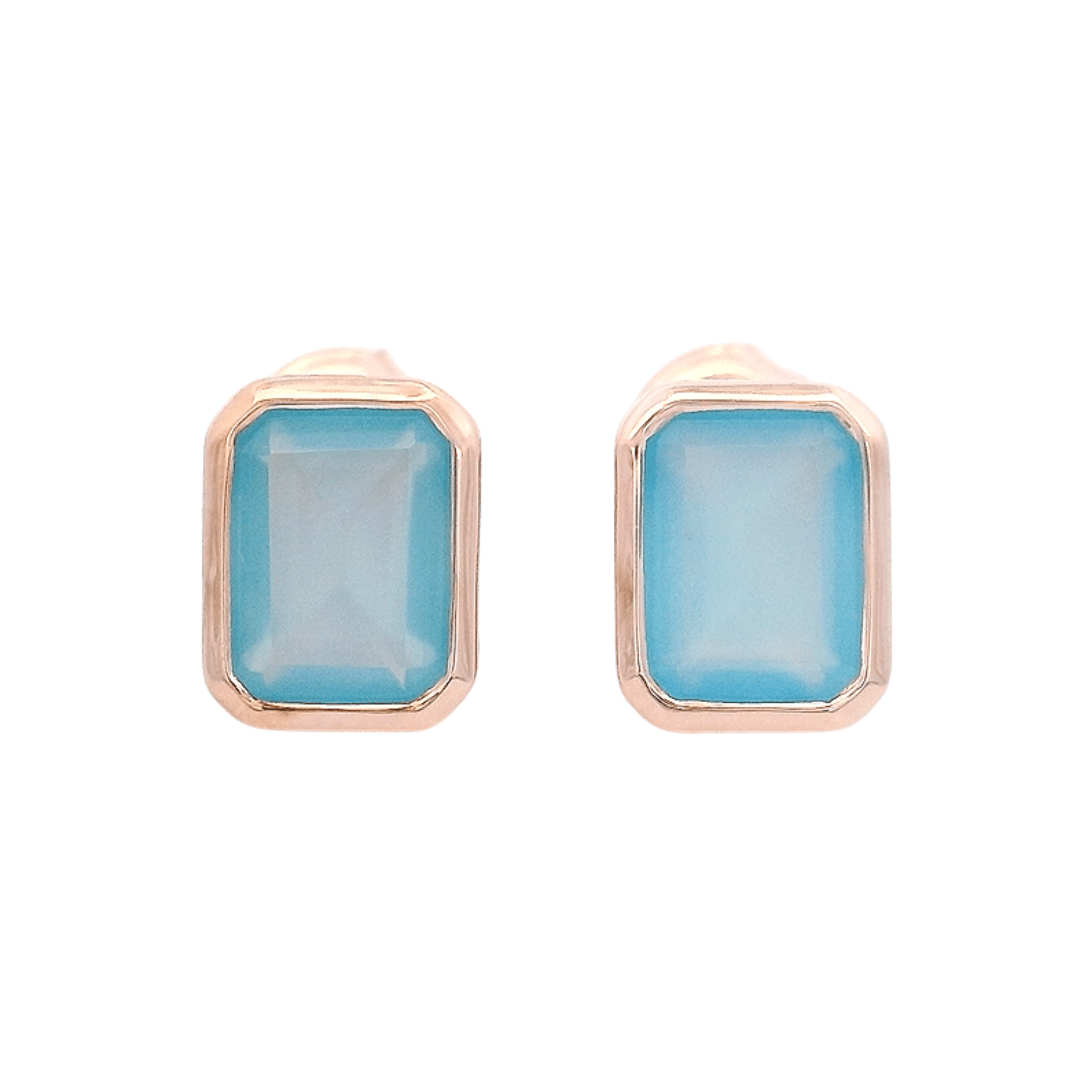 925RG SOLITARY BAGUETTE CHALCEDONY BLUE BEZEL 9MM EARRINGS - C'SANTOS