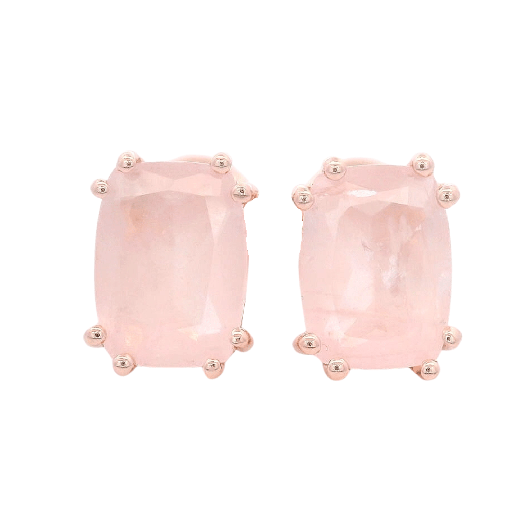 925RG SOLITARY BAGUETTE ROSE QUARTZ OPAQUE 9MM EARRINGS - C'SANTOS