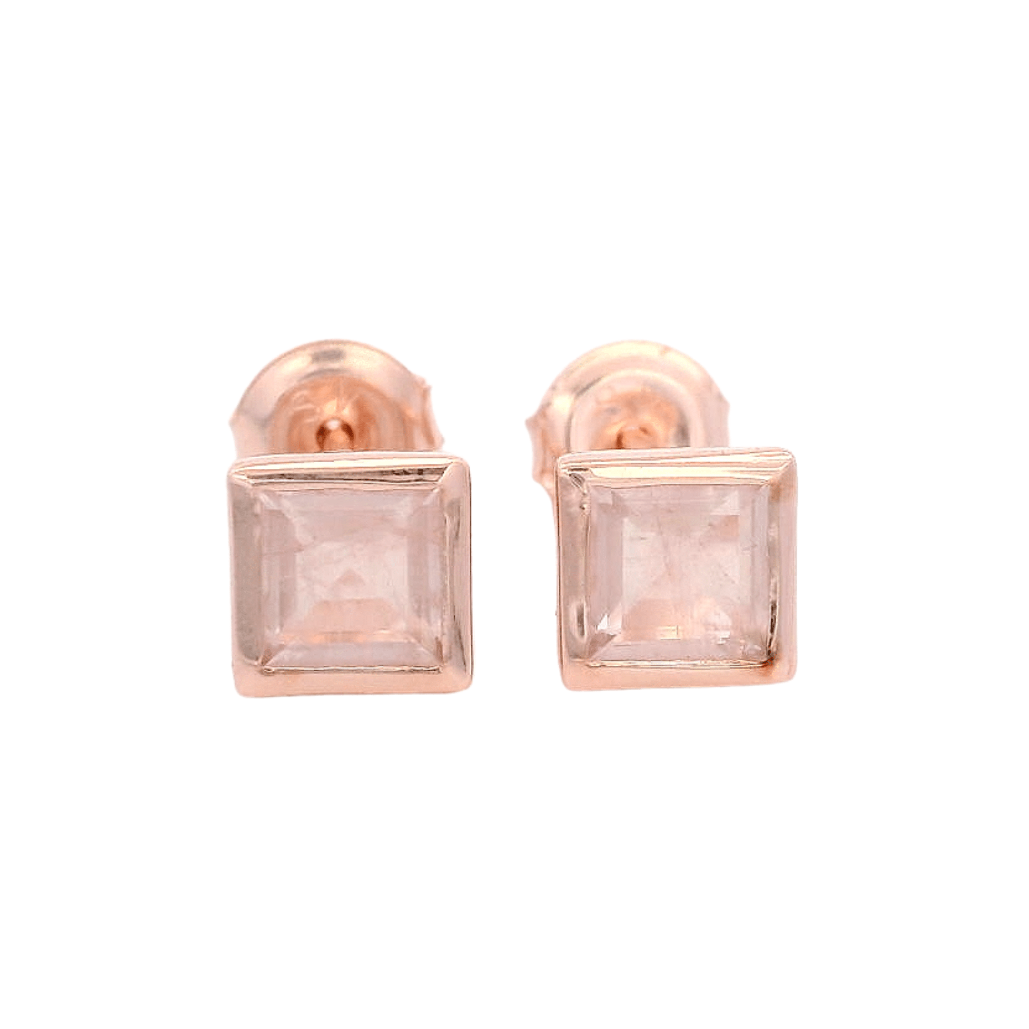 925RG SQUARE BEZEL ROSE QUARTZ STUD EARRINGS - C'SANTOS