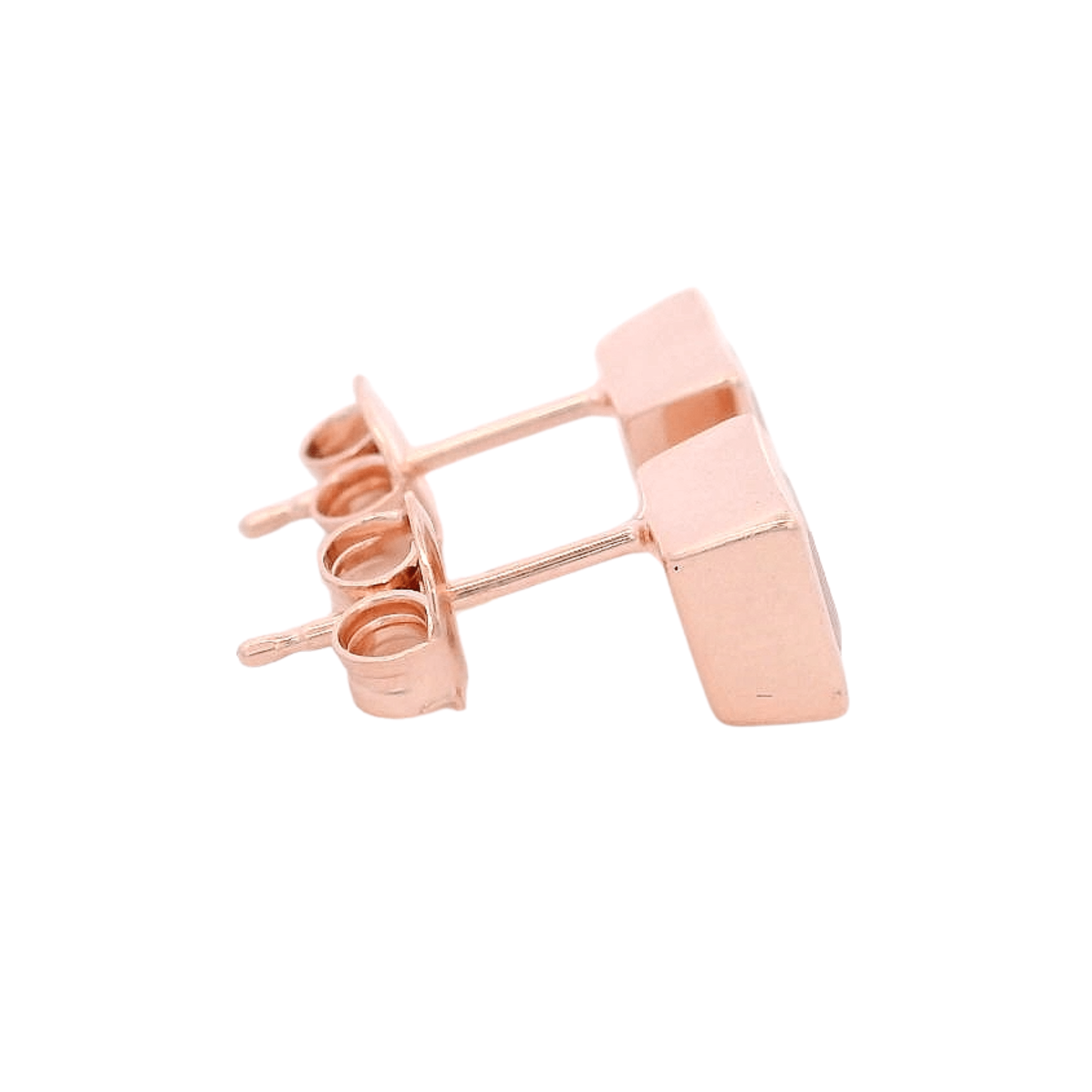 925RG SQUARE BEZEL ROSE QUARTZ STUD EARRINGS - C'SANTOS