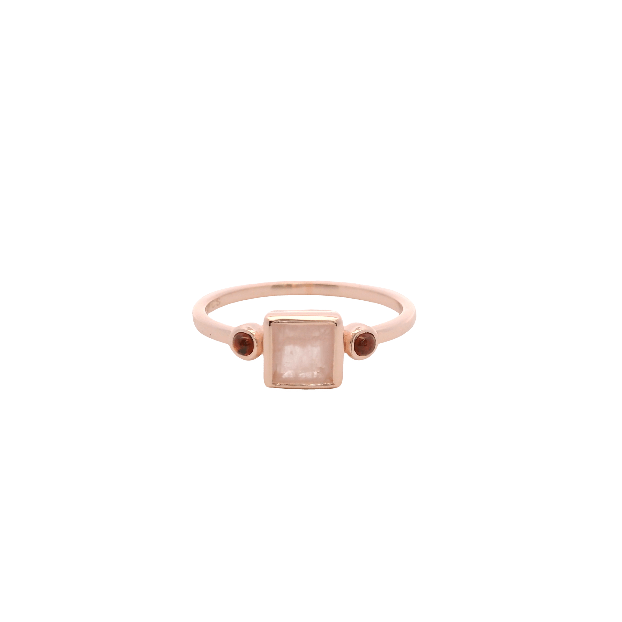 925RG SQUARE BEZEL ROSE QUARTZ WITH TWO STONE GARNET RING T6.5 - C'SANTOS