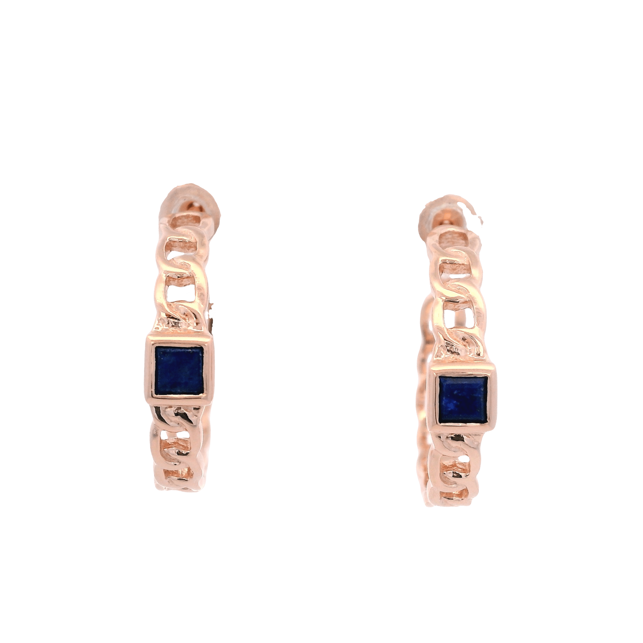 925RG SQUARE LAPIS LAZULI CURB LINK HUGGIES - C'SANTOS