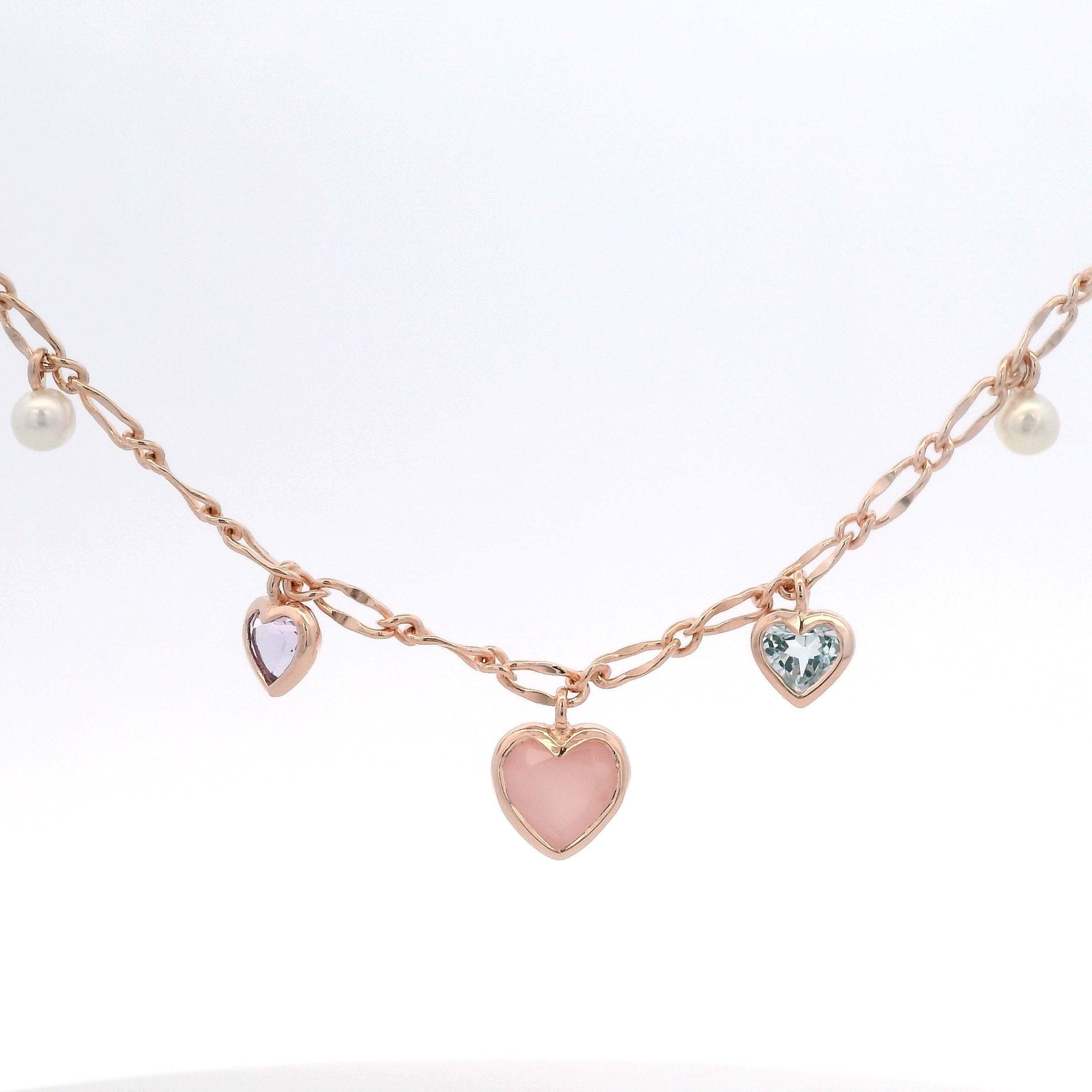 925RG STATION HEART BEZEL CENTER PINK QUARTZ NECKLACE - C'SANTOS
