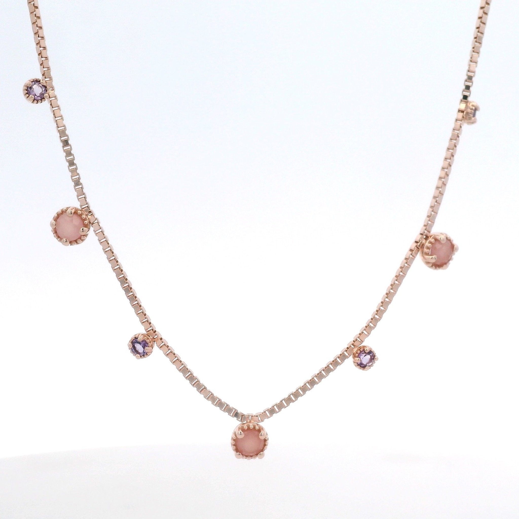 925RG STATION PINK QUARTZ AND AMETHYST NECKLACE - C'SANTOS