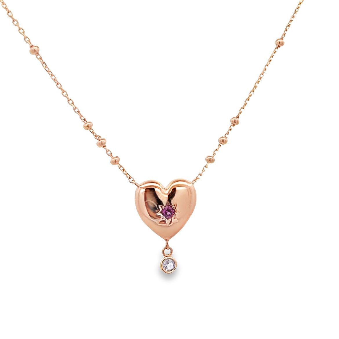 925RG SUN HEART RHODOLITE GARNET BEZEL AMETHYST BRAZILIAN NECKLACE - C'SANTOS