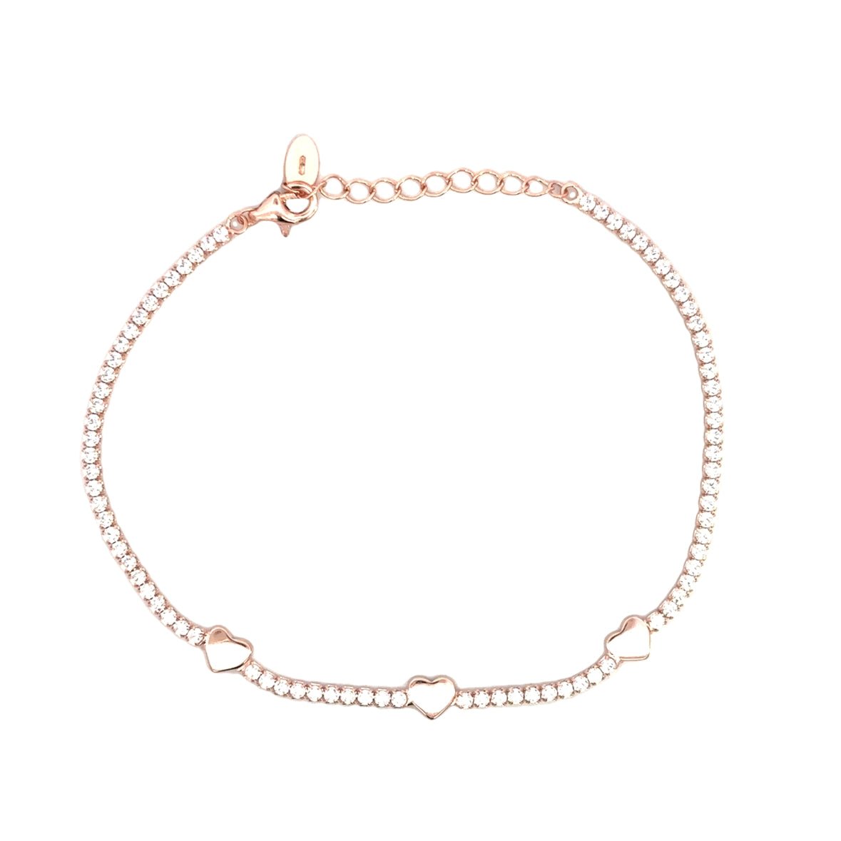 925RG TENNIS 3 HEARTS WHITE CZ BRACELET - C'SANTOS