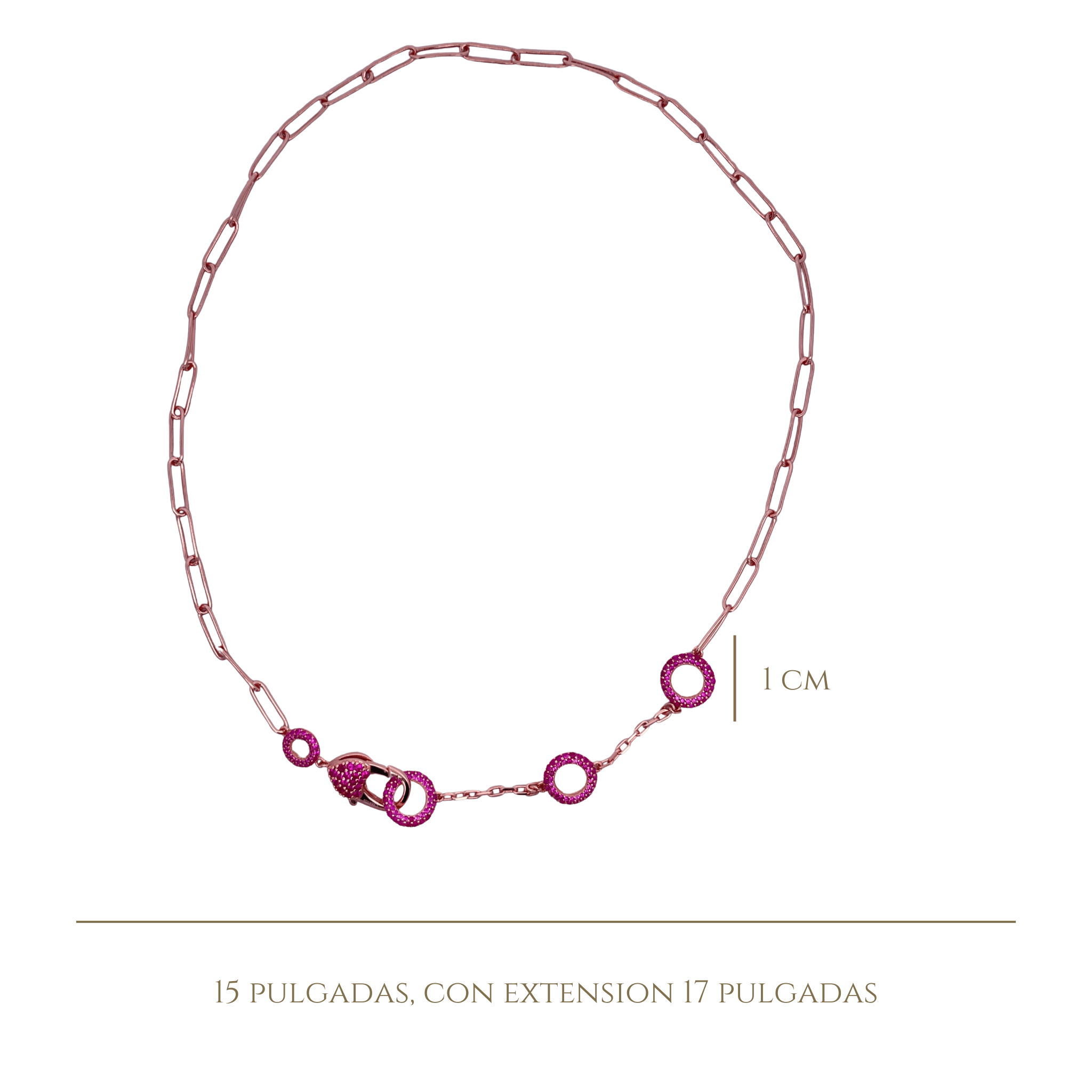 925RG TRIPLE CIRCLE CZ FUSHIA PAPERCLIP NECKLACE - C'SANTOS