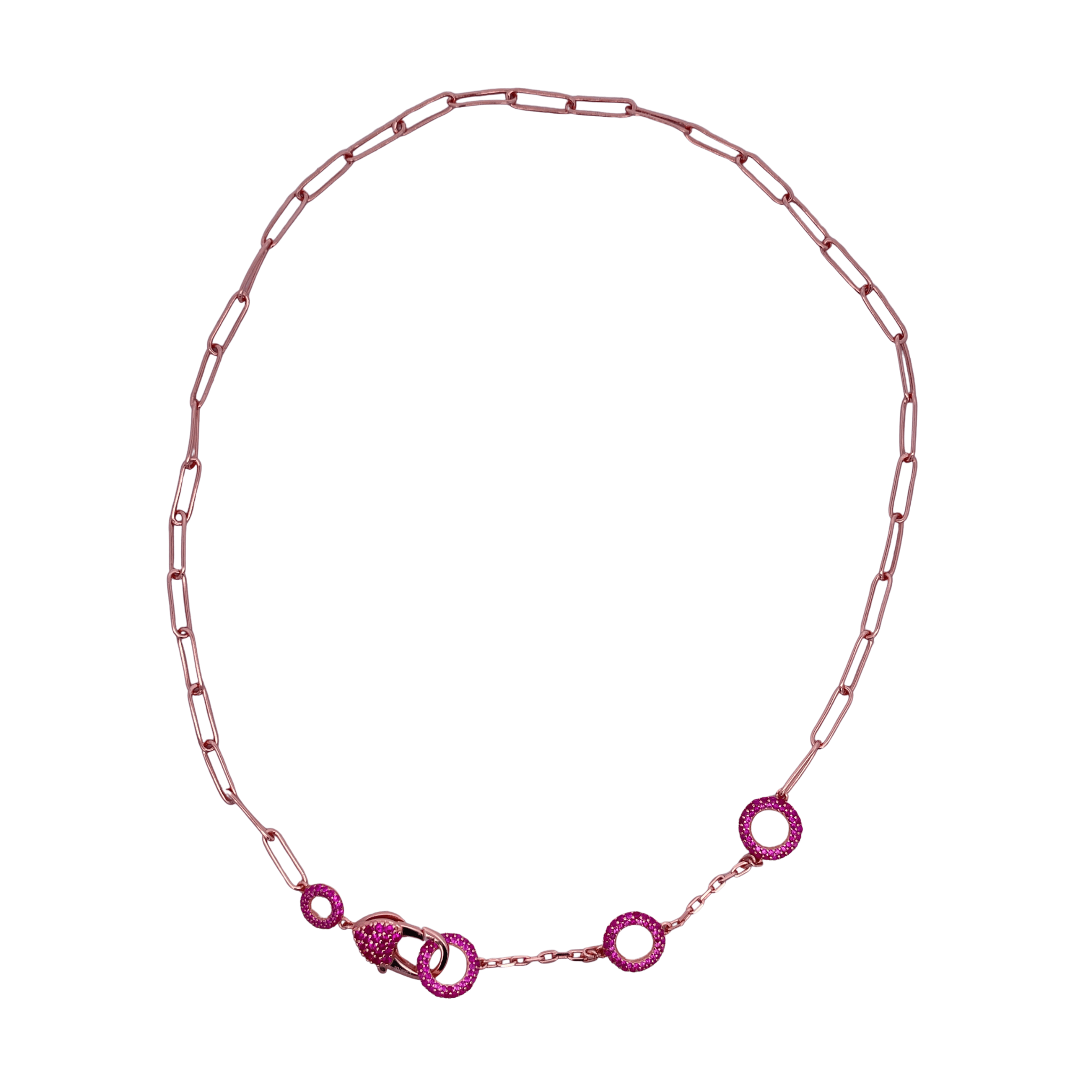 925RG TRIPLE CIRCLE CZ FUSHIA PAPERCLIP NECKLACE - C'SANTOS