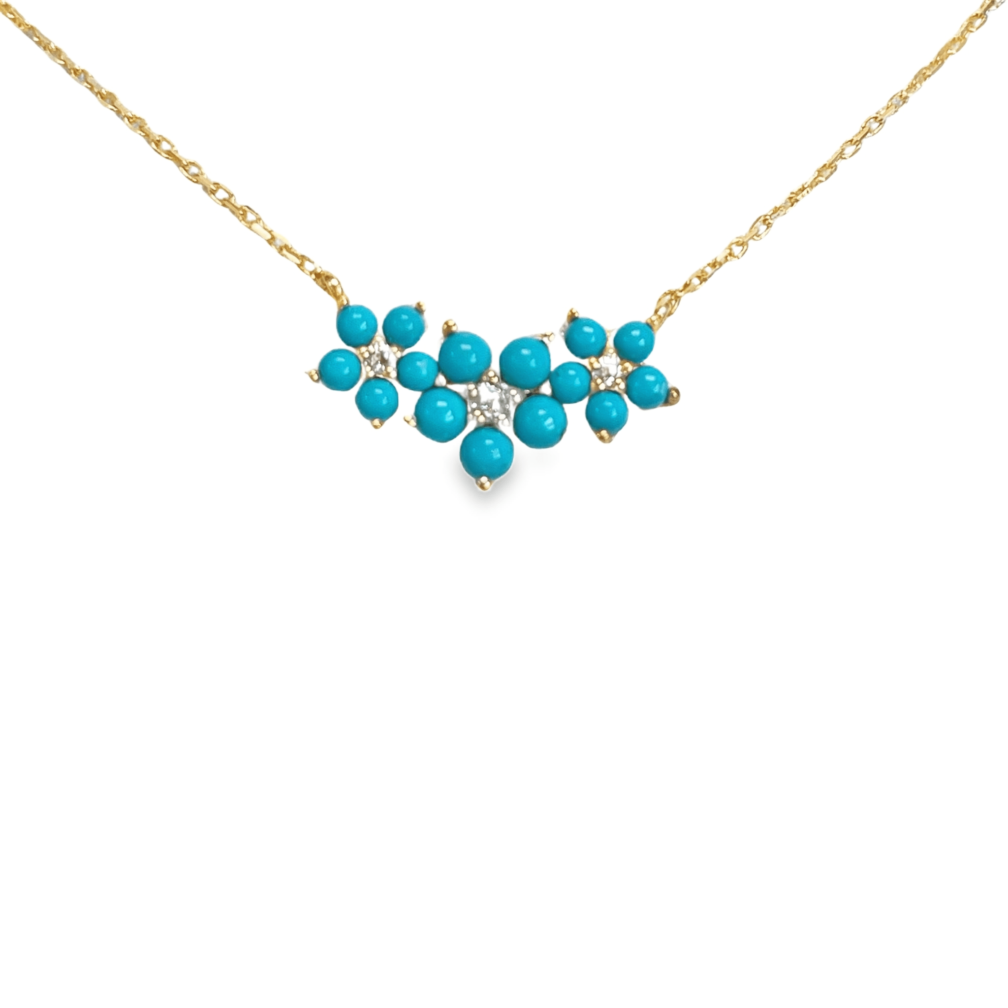 925RG TRIPLE FLOWER CENTER 8MM TURQUOISE SYN CENTER TOPAZ WHITE NECKLACE - C'SANTOS