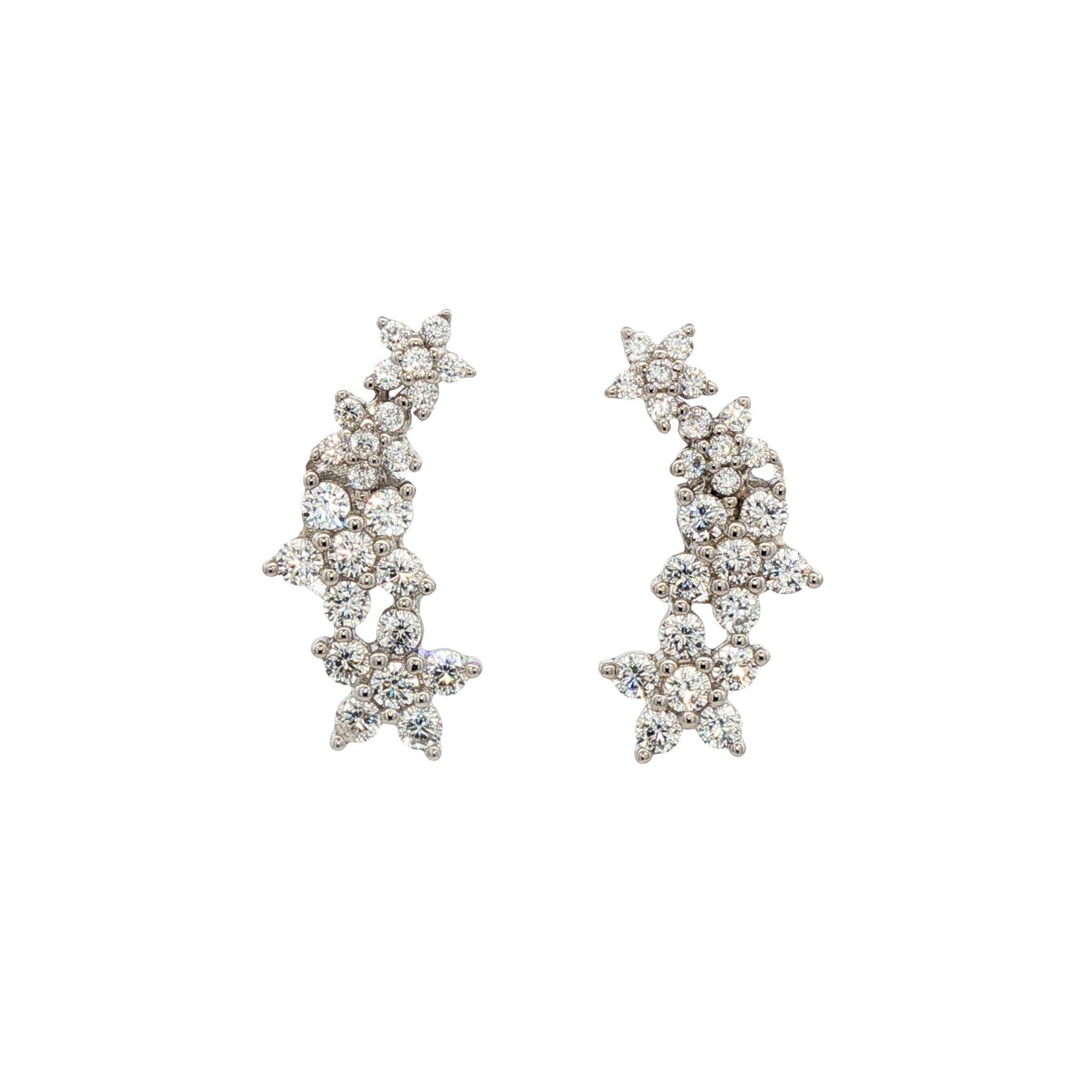 925SL 4 FLOWER WHITE CZ EARRINGS - C'SANTOS