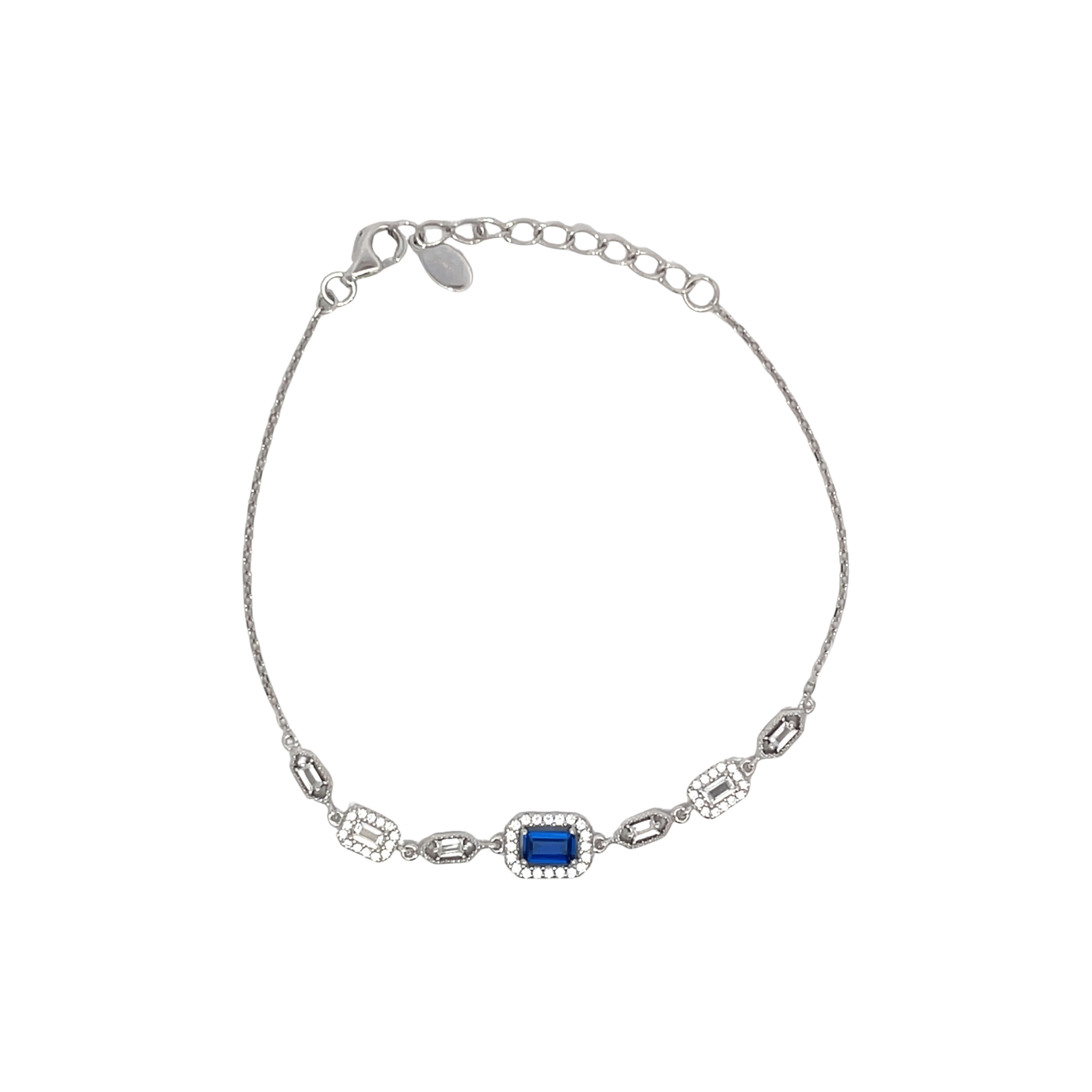 925SL BAR BAGUETTES CZ BLUE BRACELET - C'SANTOS