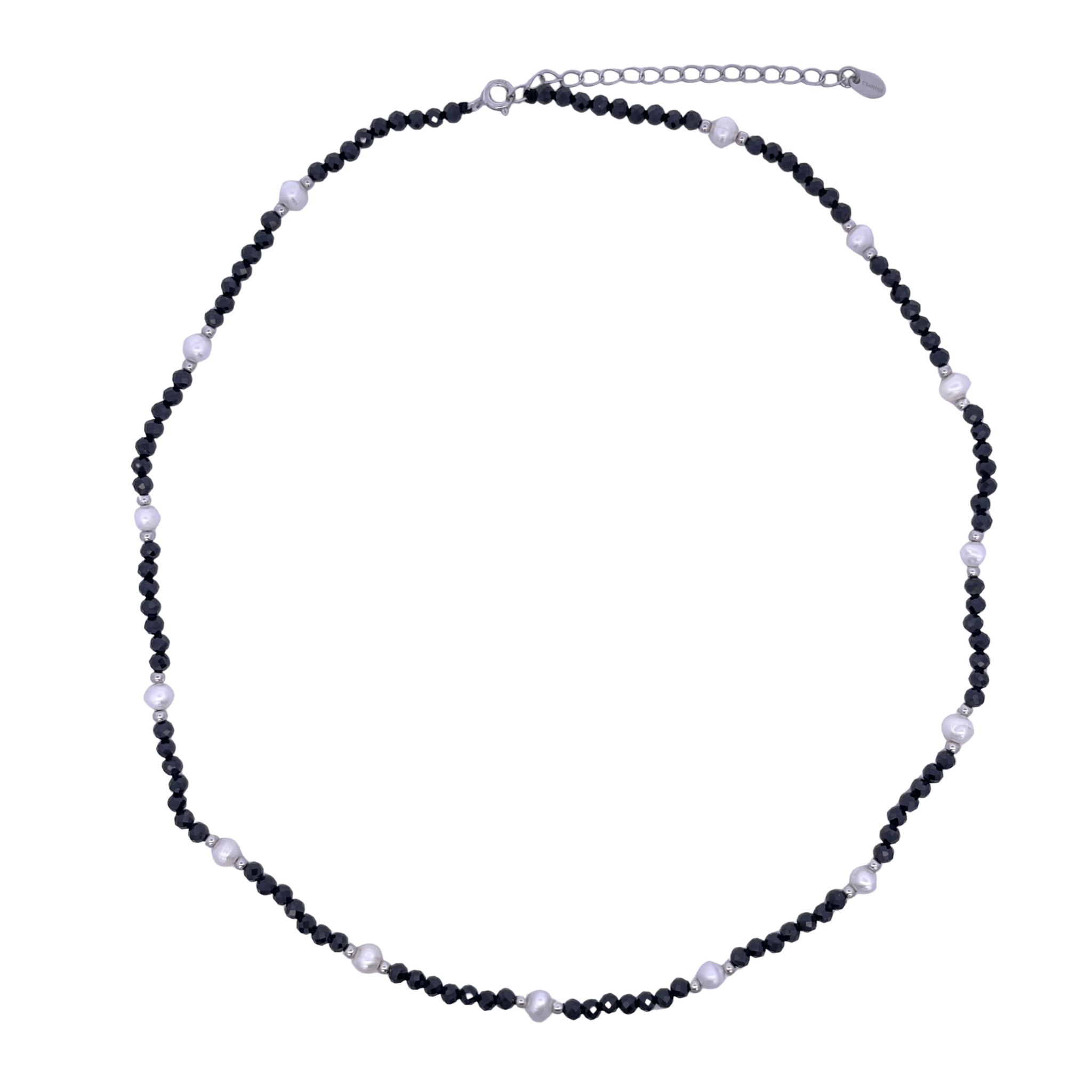 925SL BEANDS AND PEARL NECKLACE ONIX BLACK - C'SANTOS