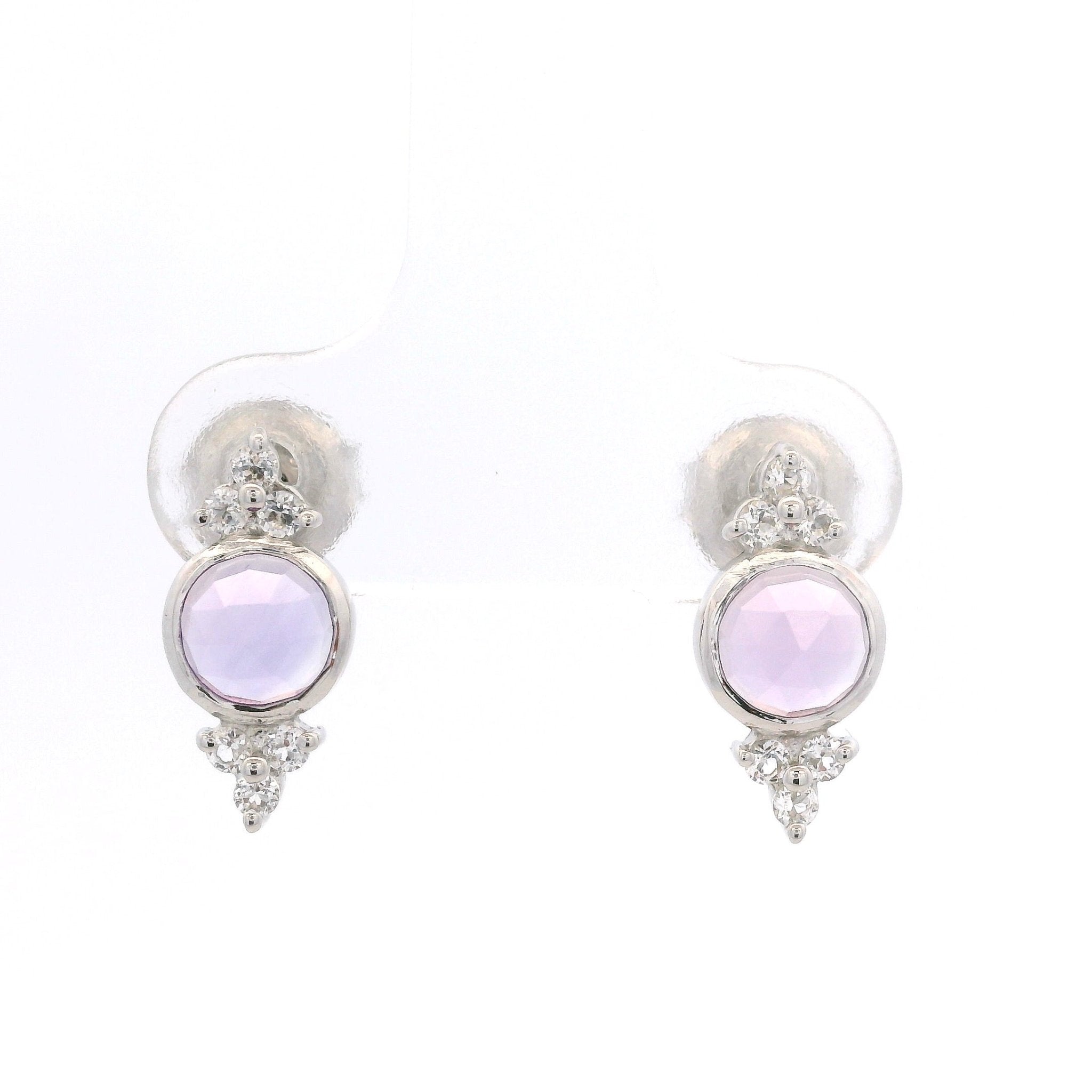 925SL BEZEL AMETHYST WITH POINTS TOPAZ WHITE EARRINGS - C'SANTOS