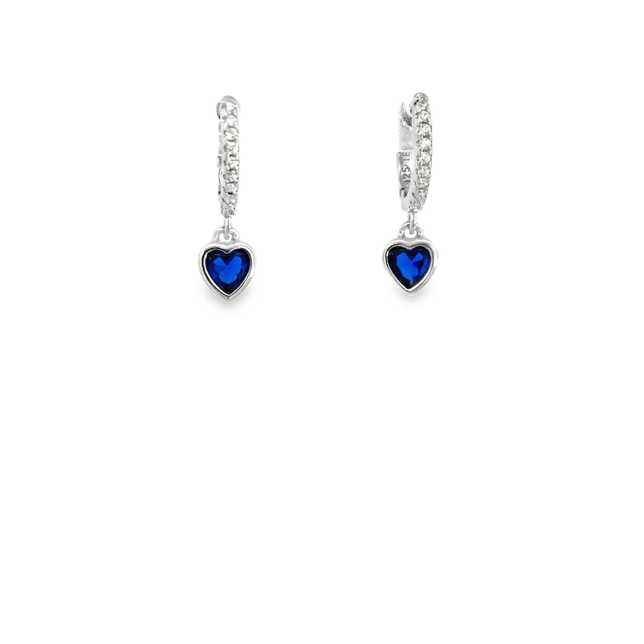 925SL BEZEL HEART HANGING CZ BLUE HUGGIES - C'SANTOS