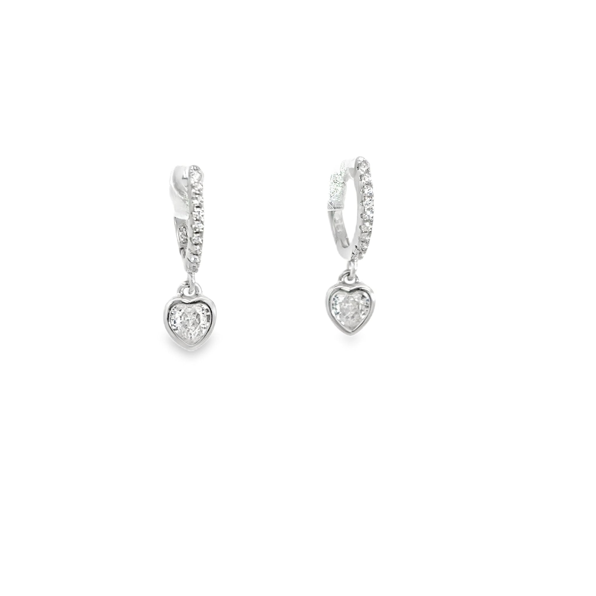 925SL BEZEL HEART HANGING WHITE CZ EARRINGS - C'SANTOS