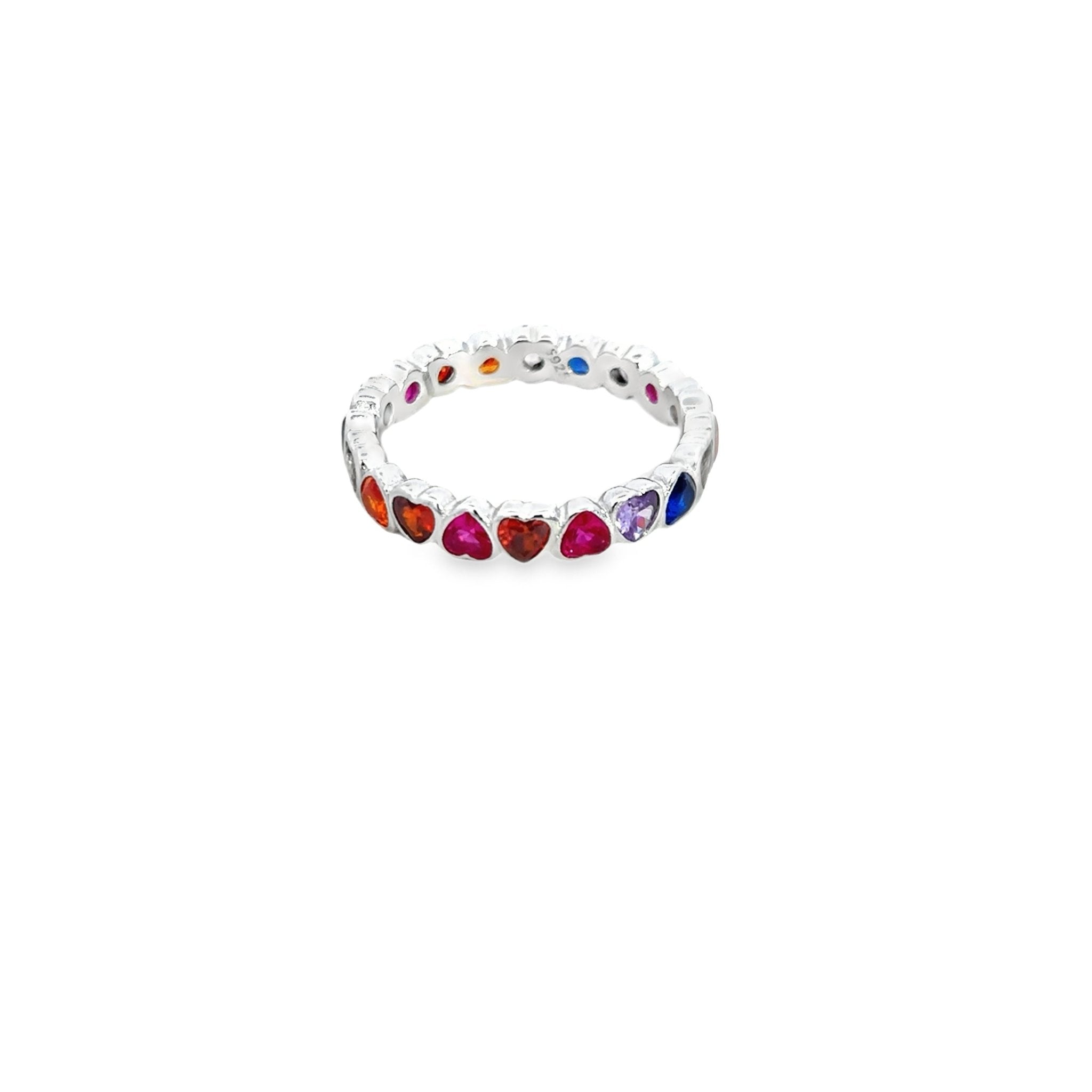 925SL BEZEL HEARTS MULTICOLOR RING T8 - C'SANTOS