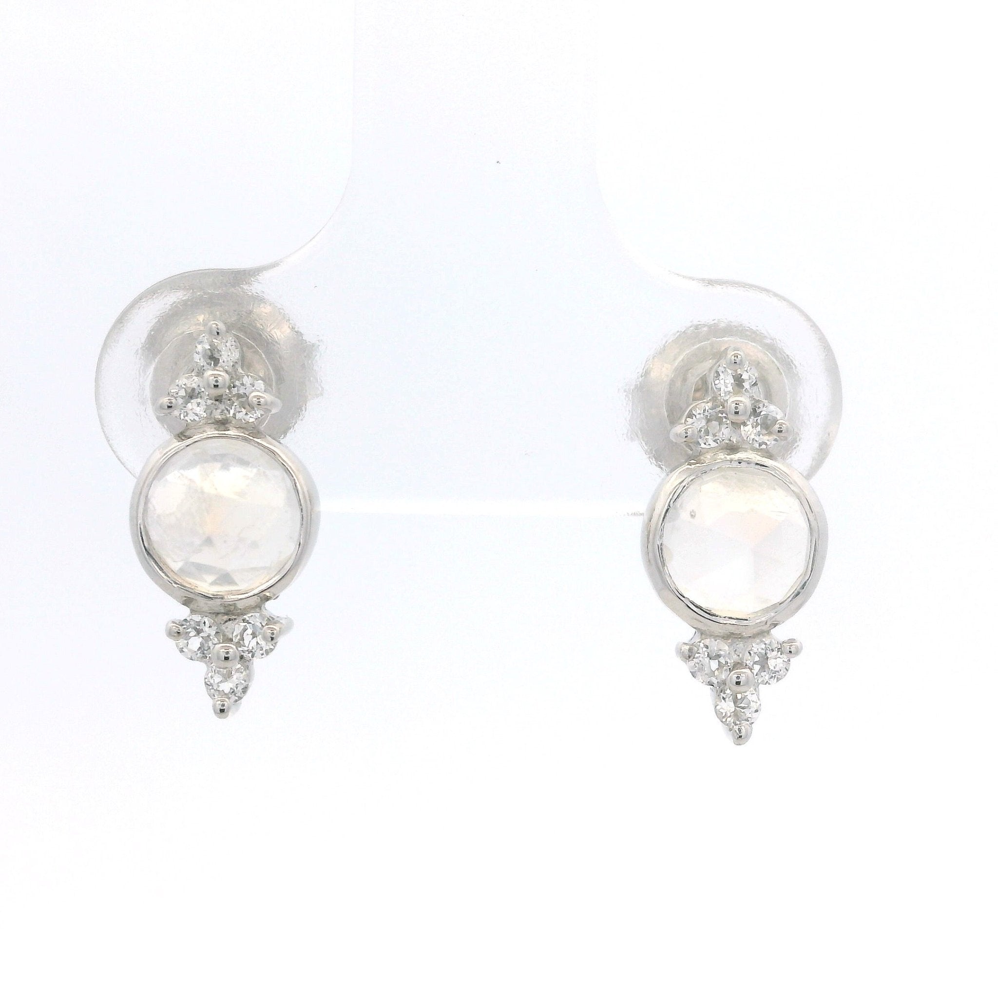 925SL BEZEL MOOSTONE WITH POINTS TOPAZ WHITE EARRINGS - C'SANTOS