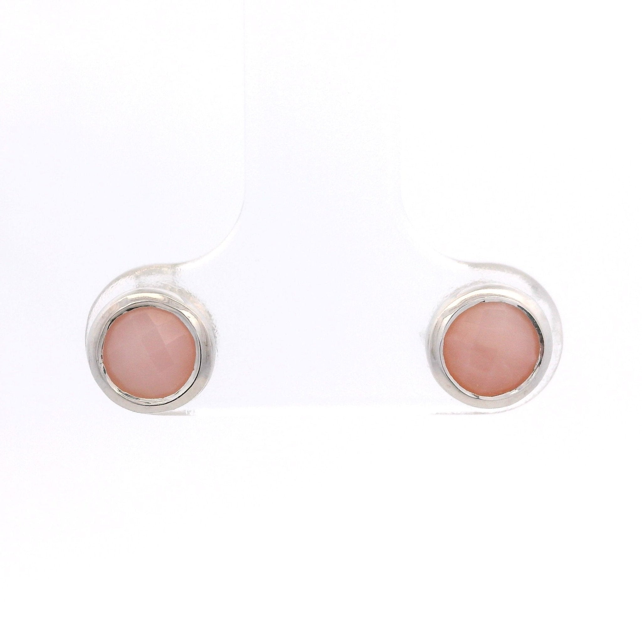 925SL BEZEL OPAL PINK SOLITARY EARRINGS - C'SANTOS