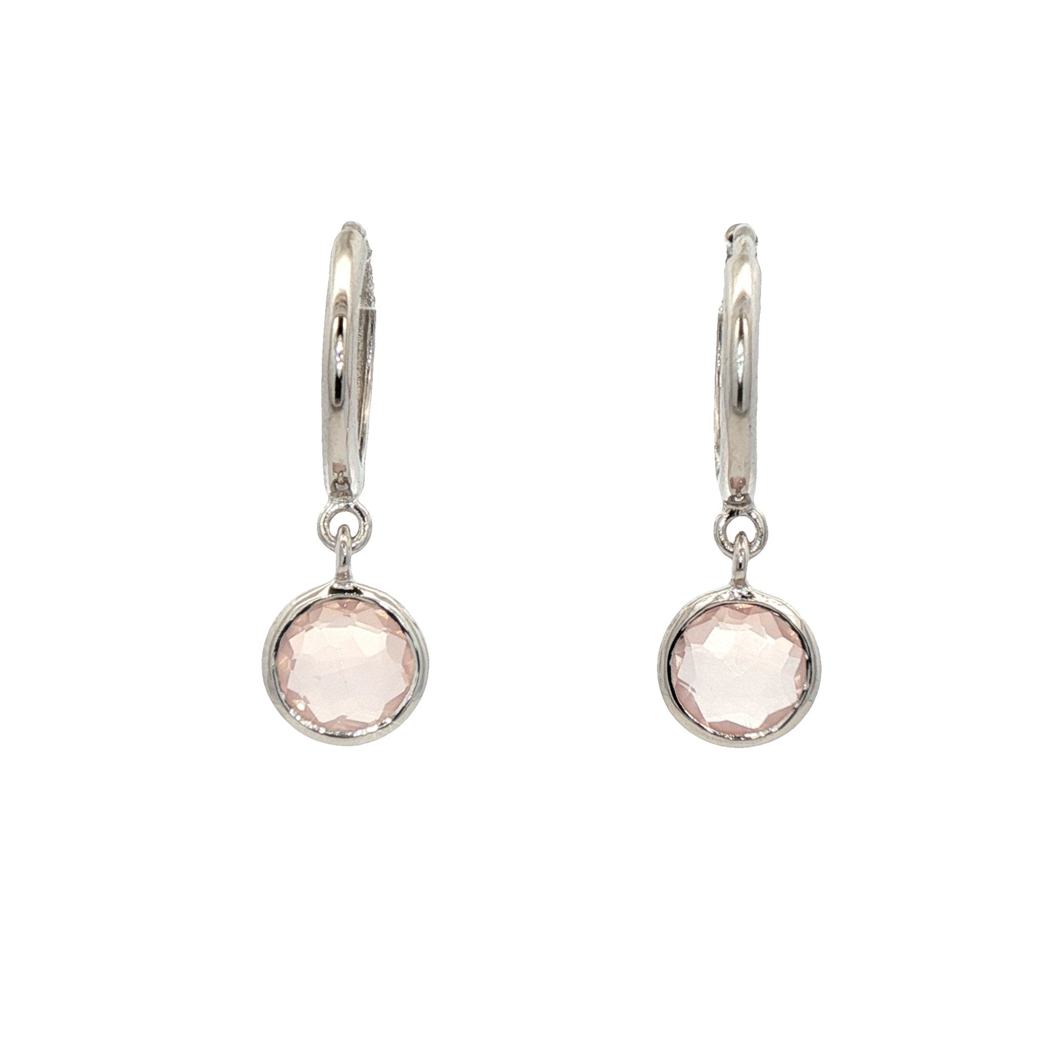 925SL BEZEL PENDANT ROSE QUARTZ HUGGIES - C'SANTOS