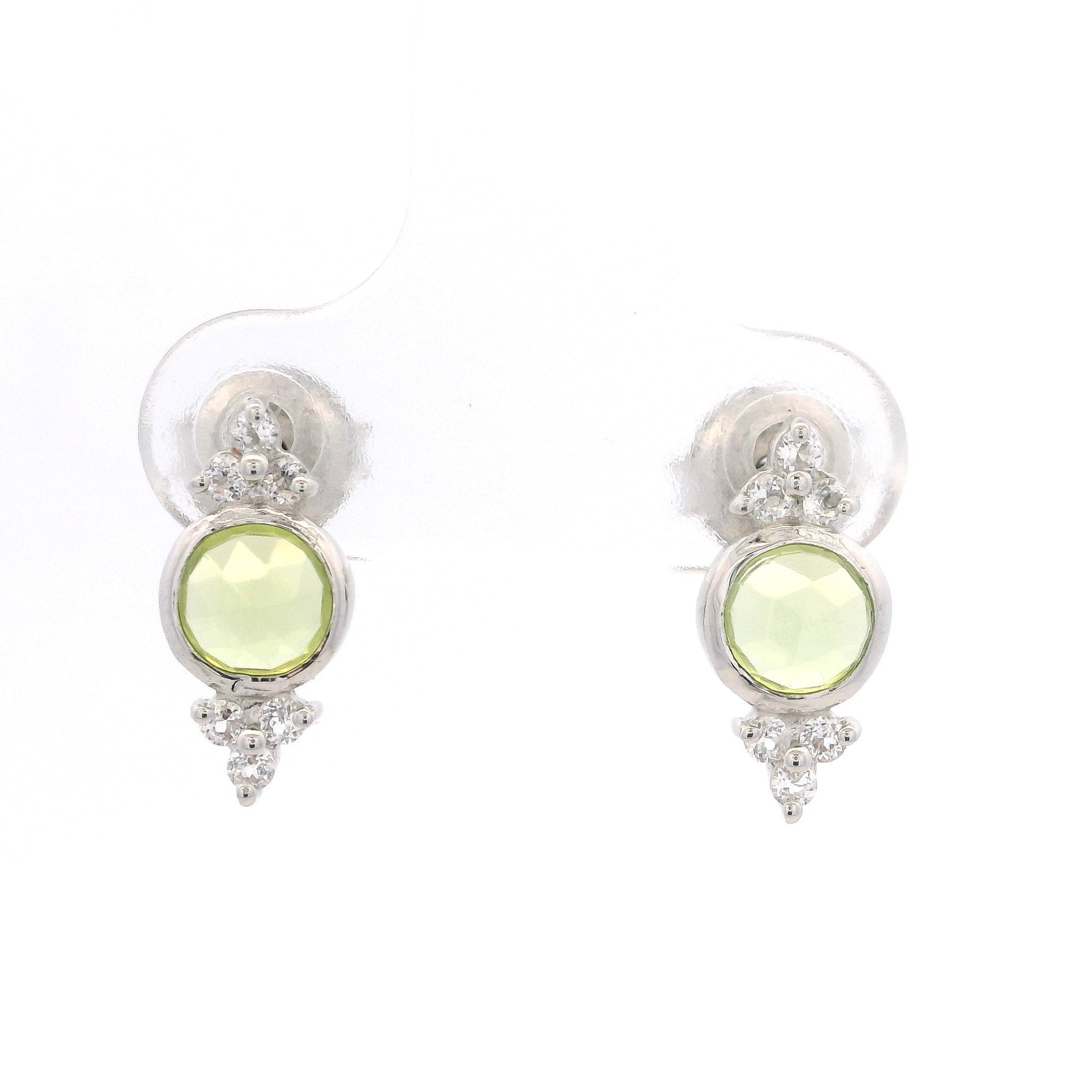 925SL BEZEL PERIDOT WITH POINTS TOPAZ WHITE EARRINGS - C'SANTOS
