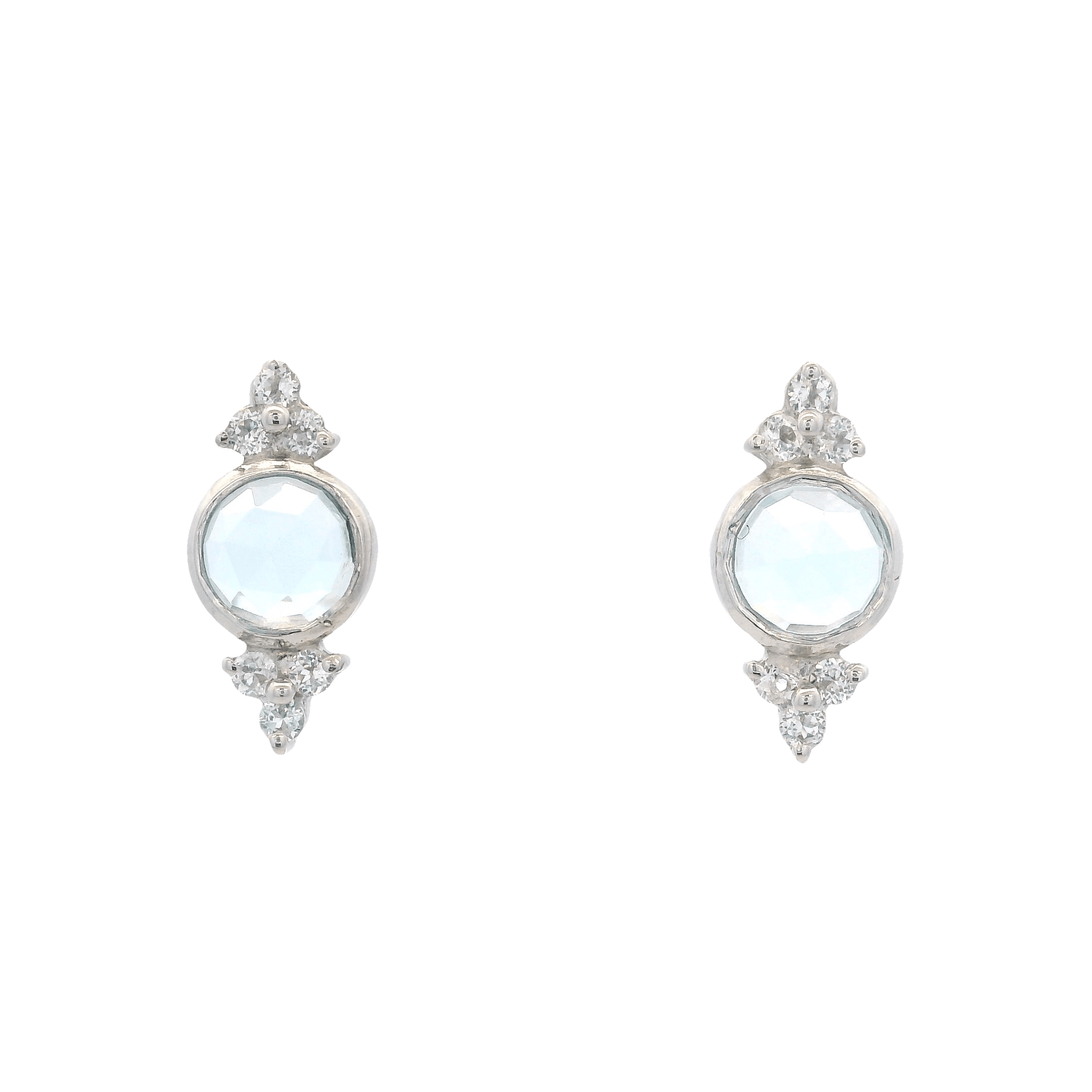 925SL BEZEL TOPAZ BLUE WITH POINTS TOPAZ WHITE EARRINGS - C'SANTOS