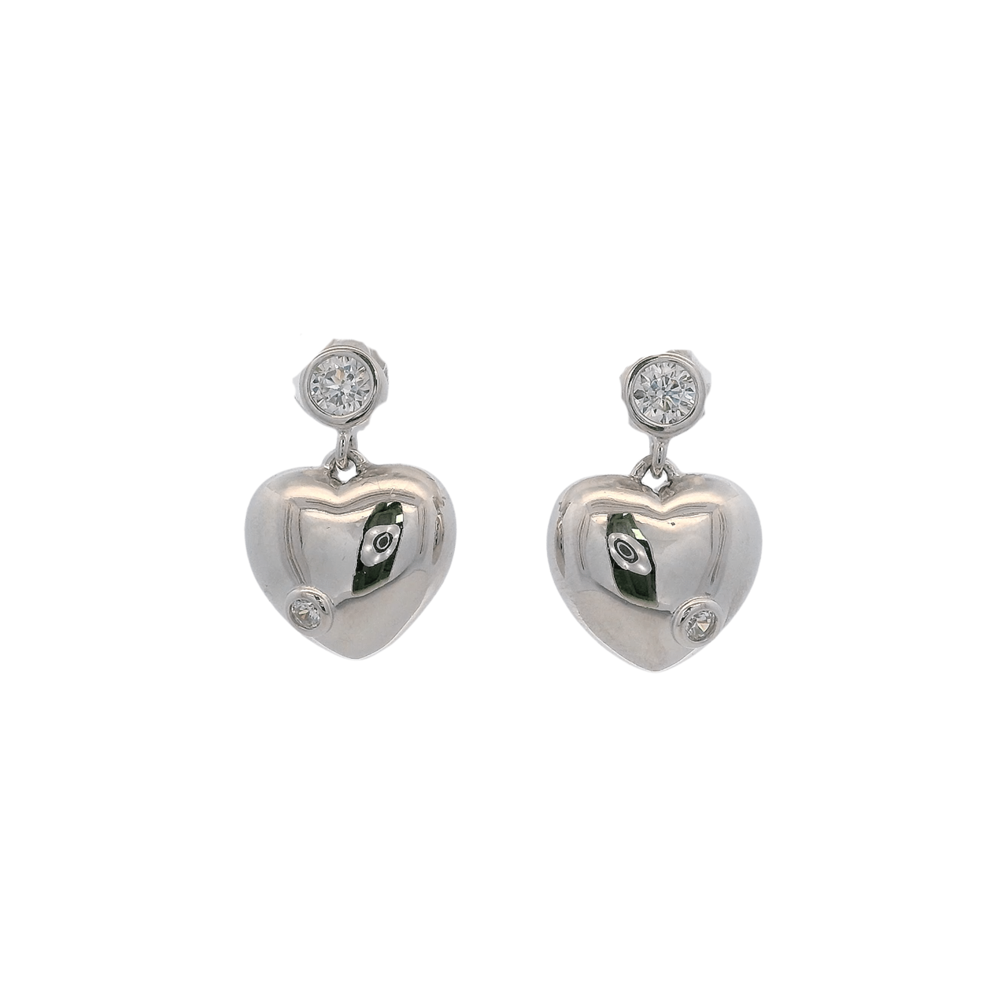 925SL BEZEL WITH HEART SMOOTH EARRINGS - C'SANTOS