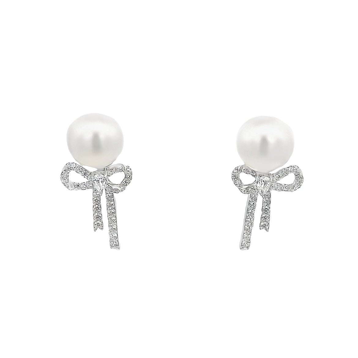 925SL BOW AND PEARL STUD EARRINGS - C'SANTOS