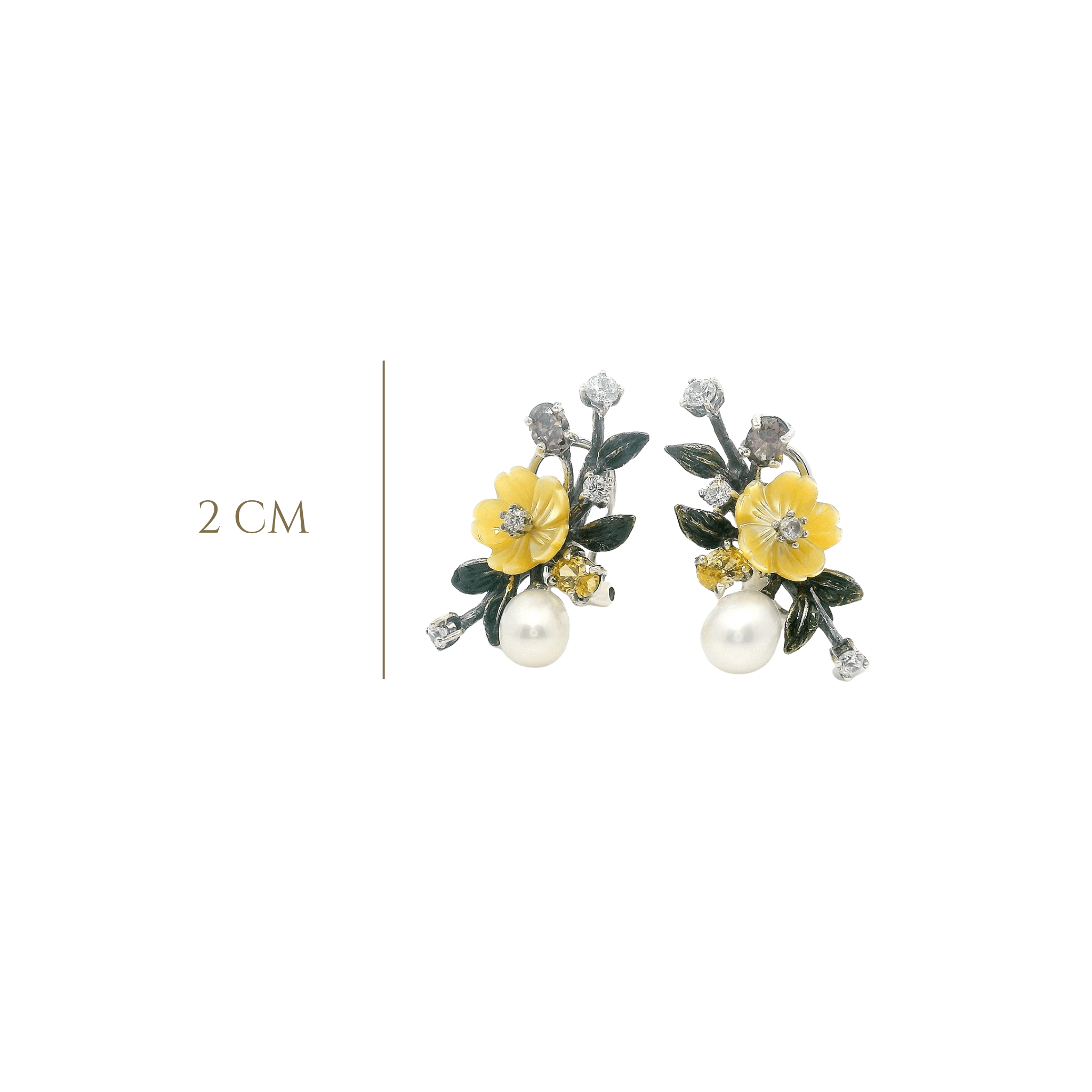 925SL BRANCH FLOWER YELLOW WITH PERL EARRINGS - C'SANTOS