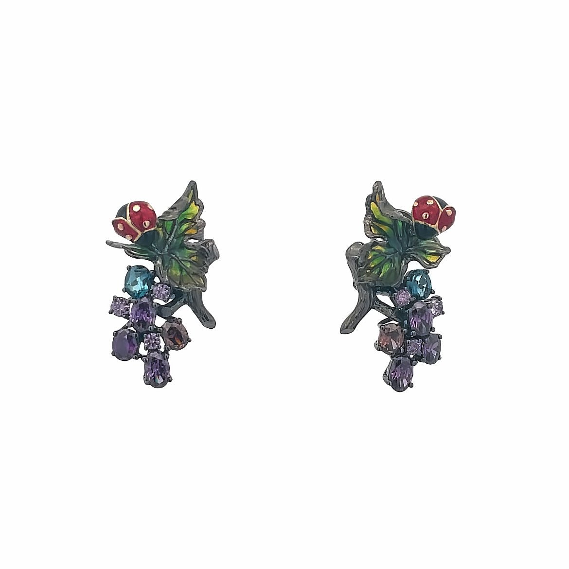 925SL BRANCH SHAPE WITH LADYBUG ENAMEL RED EARRINGS - C'SANTOS