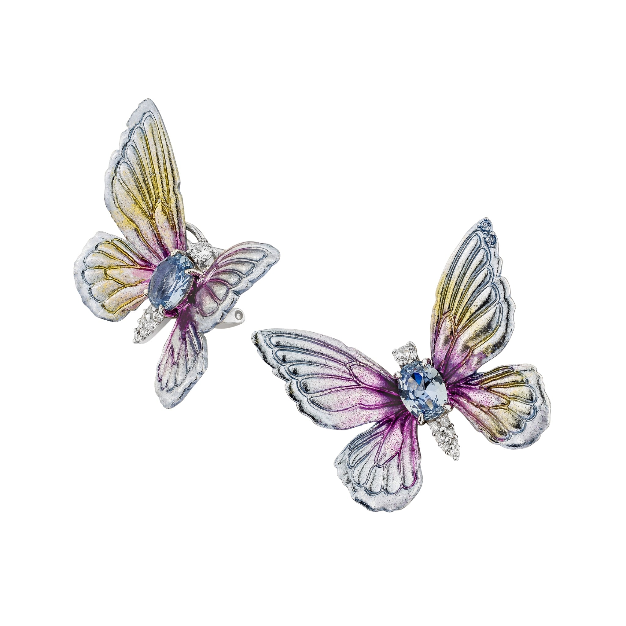 925SL BUTTERFLY ALUMINIUM BLUE TONE CENTER SYN BLUE TOPAZ EARRINGS - C'SANTOS