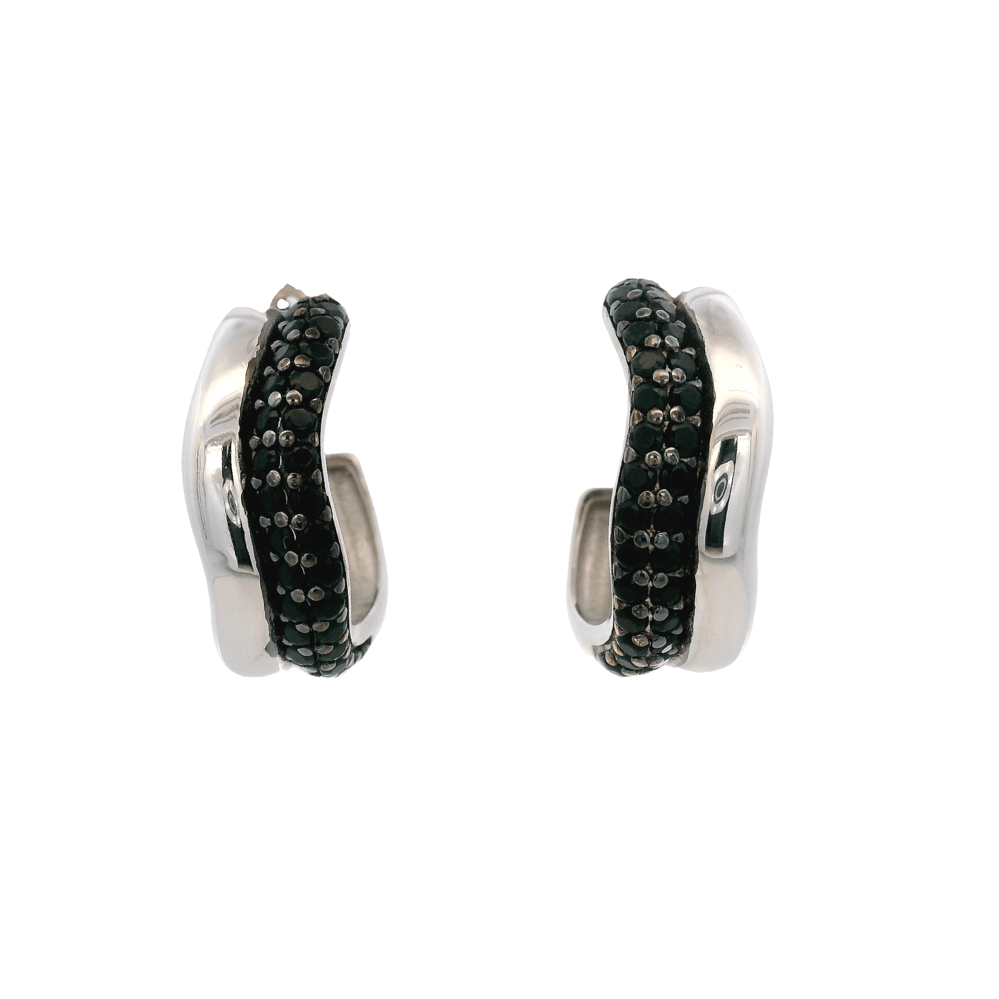 925SL CHUNKY DOUBLE LINE HOOPS BLACK CZ - C'SANTOS